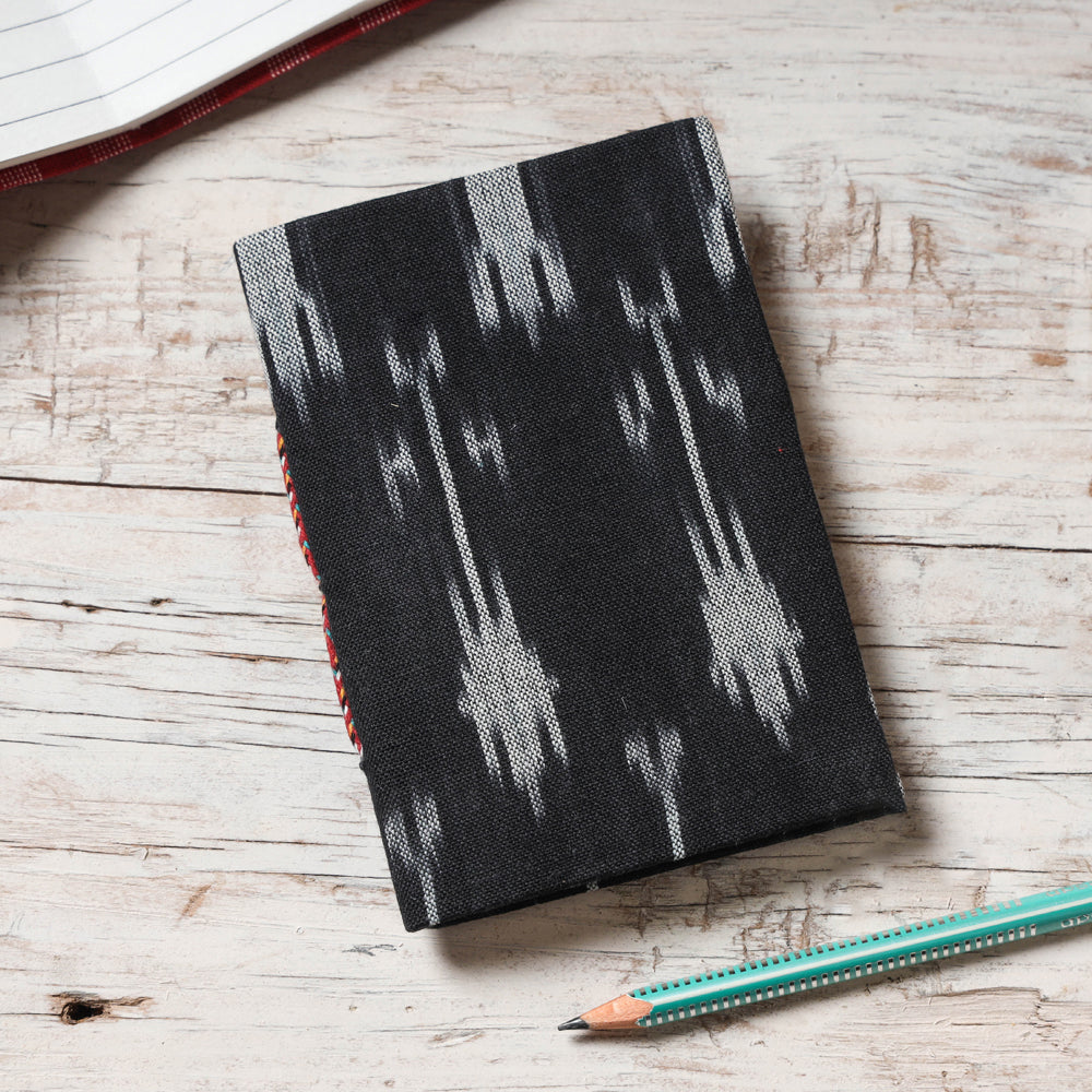 CHUTNEY CRAFT STUDIO Black - Ikat Fabric Cover Handmade Paper Notebook (5 x 3.5 in)