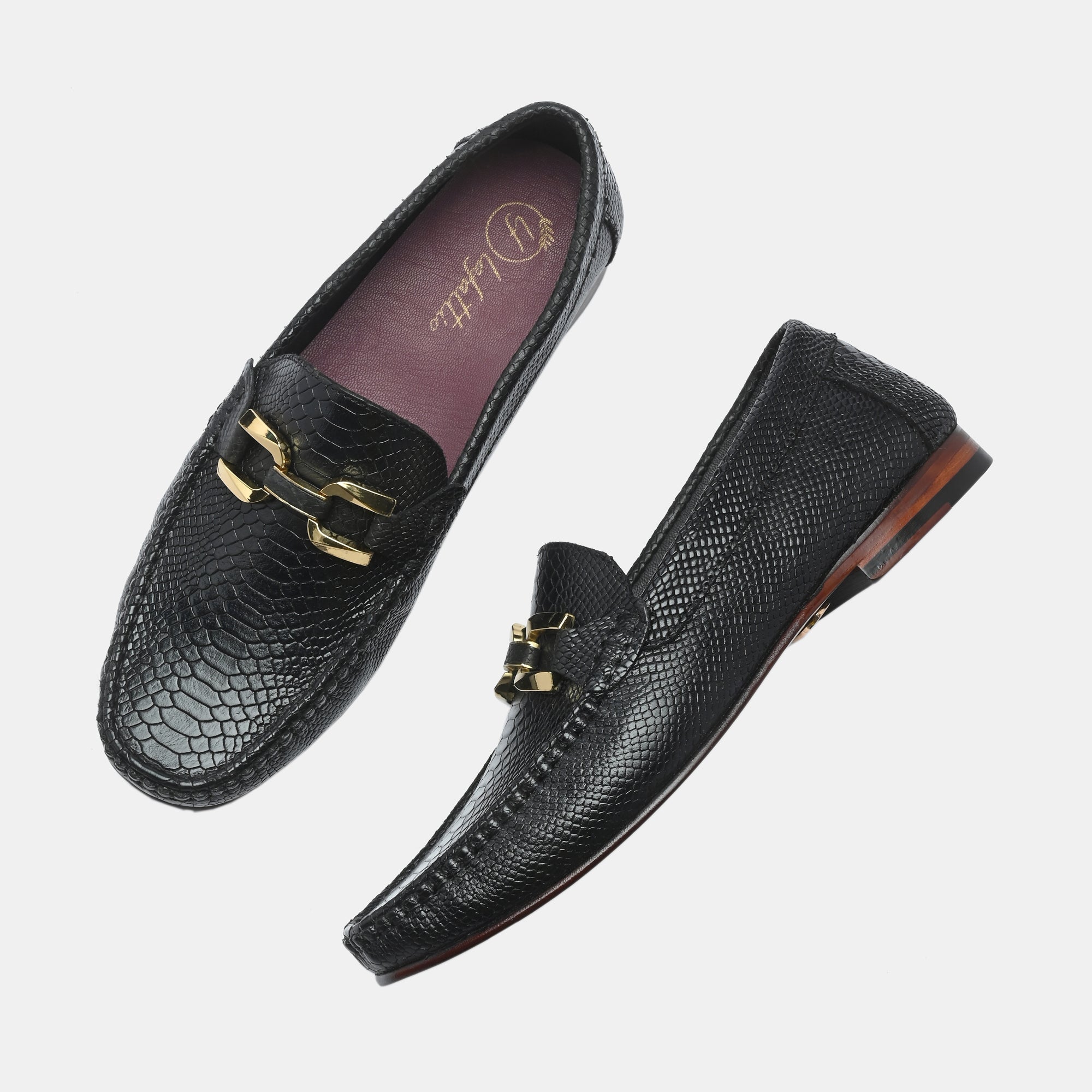 Black Imprinted Buckled Loafers by Lafattio - view 7
