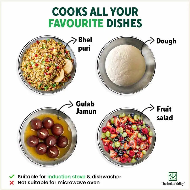The Indus Valley TurboCuk Tri-ply Stainless Steel Tasla/Tasra/ Patila+ Steel Lid, Cook & Serve, Premium Quality, 3 Layer Thick Body, 100% Toxin-free, - view 11