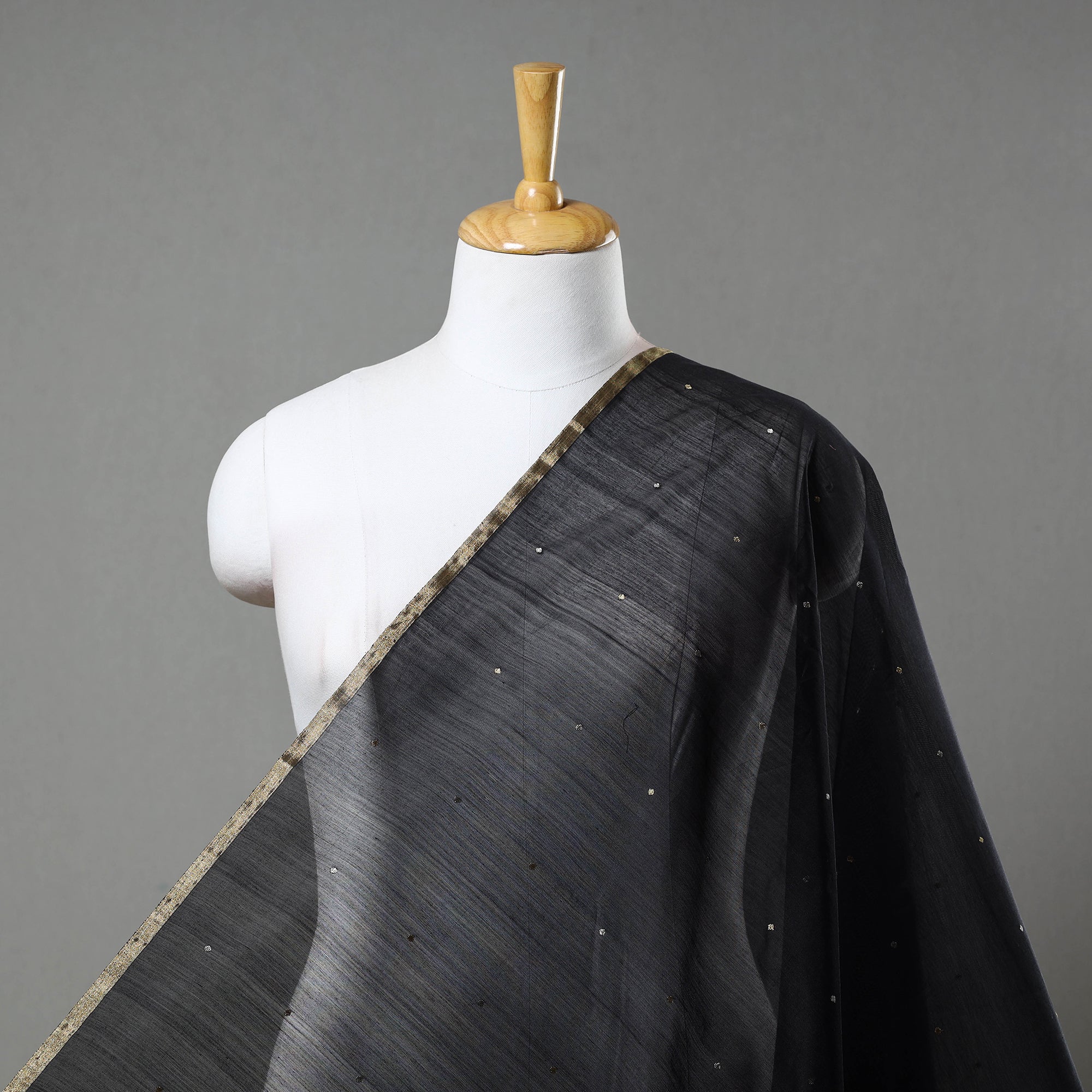 CHANDERI BY RAUPH KHAN Black - Traditional Handloom Chanderi Silk Cotton Fabric 01