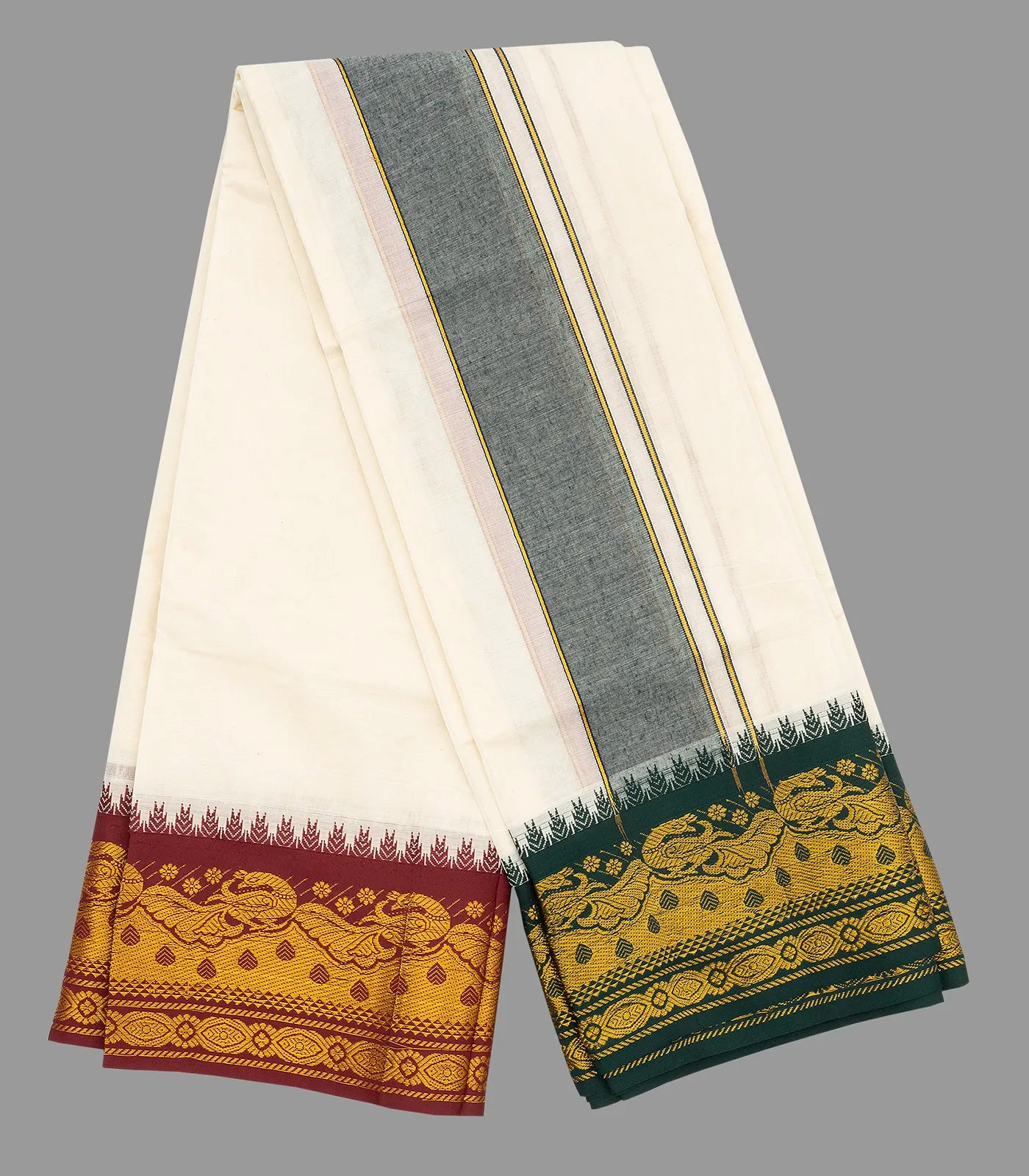 RmKV Cream 9 x 5 Cotton Dhoti with Fancy Border -Cream