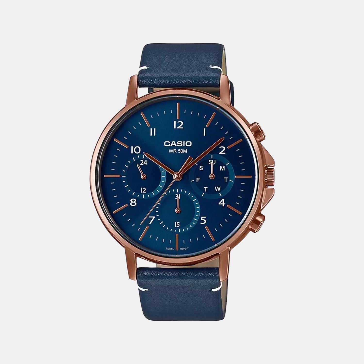 Casio Enticer Men Quartz Blue Dial Chronograph Leather Watch A1849