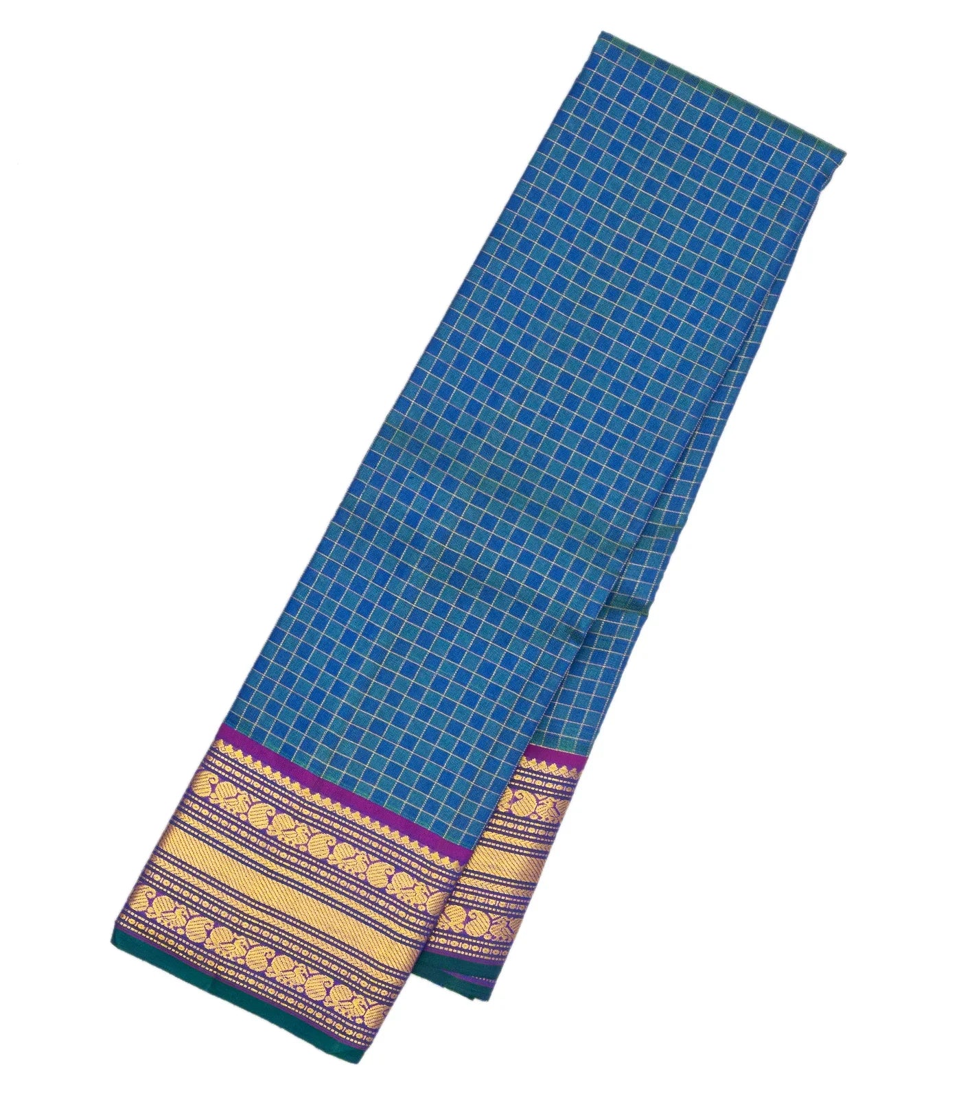RmKV Blue Handloom Kanchipuram Silk Saree With Payadi Checks