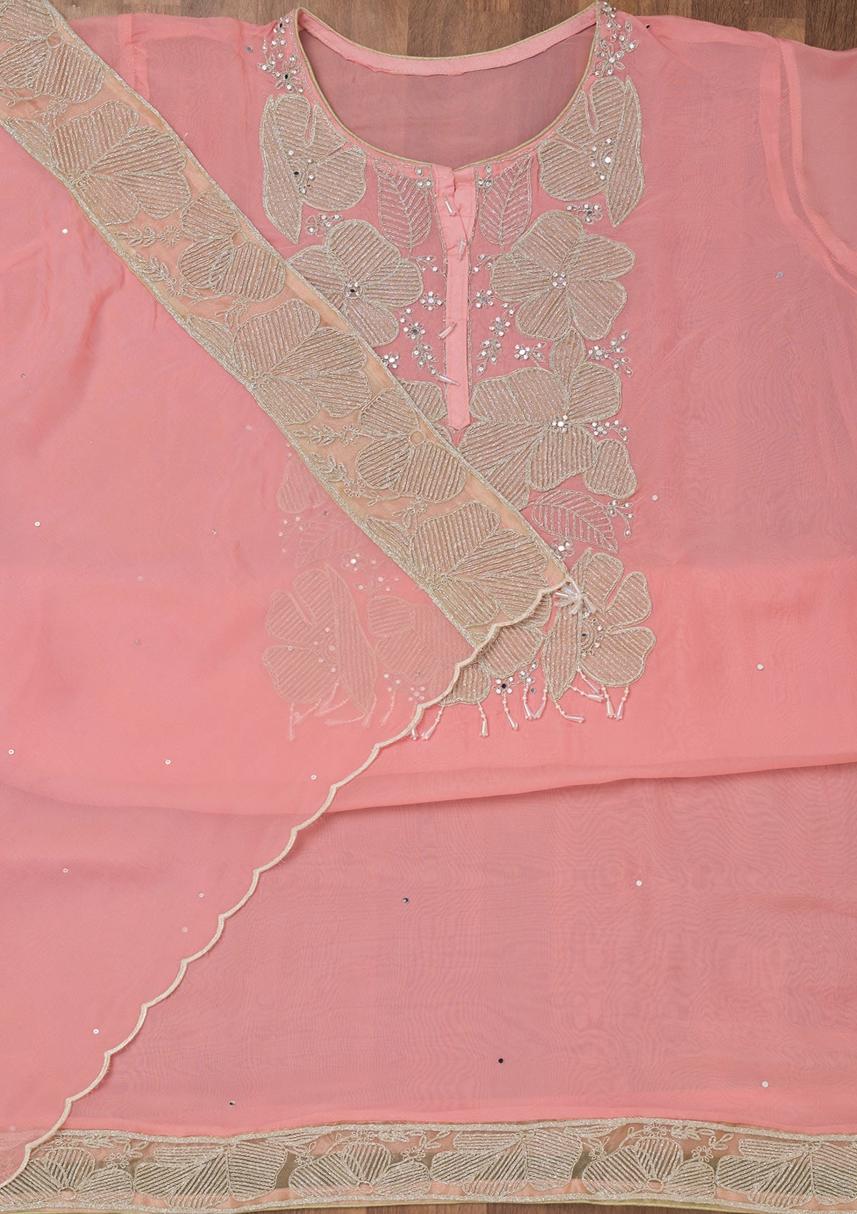 Koskii Pink Zariwork Semi Crepe Unstitched Salwar Suit - view 3