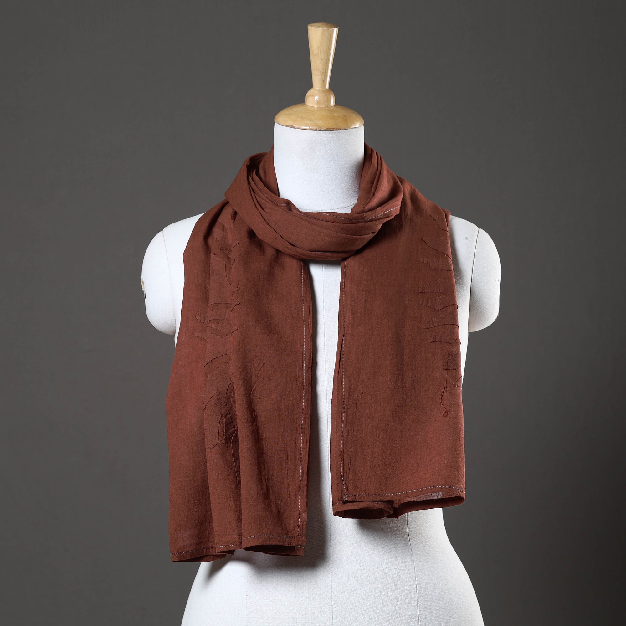 SHADES OF MARUDHARA Brown - Barmer Applique Cut Work Mul Cotton Stole