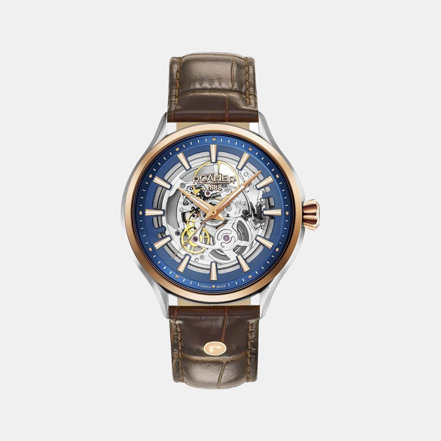 Roamer Competence Skeleton Men Automatic Blue Dial Analog Leather Watch 101663 49 45 05N