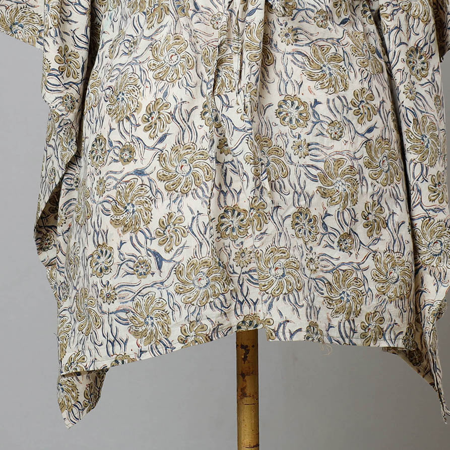 ITOKRI CASUALS Beige - Block Print Cotton Kalamkari Kaftan with Tie-Up Waist (Short) - view 2