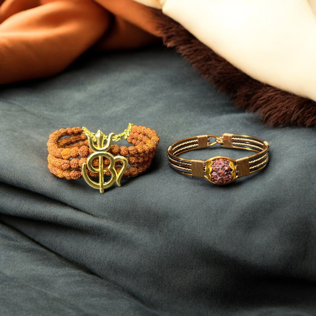 Soultheory Rudraksha Trident Bracelet+ Pure Copper Bracelet (Combo)