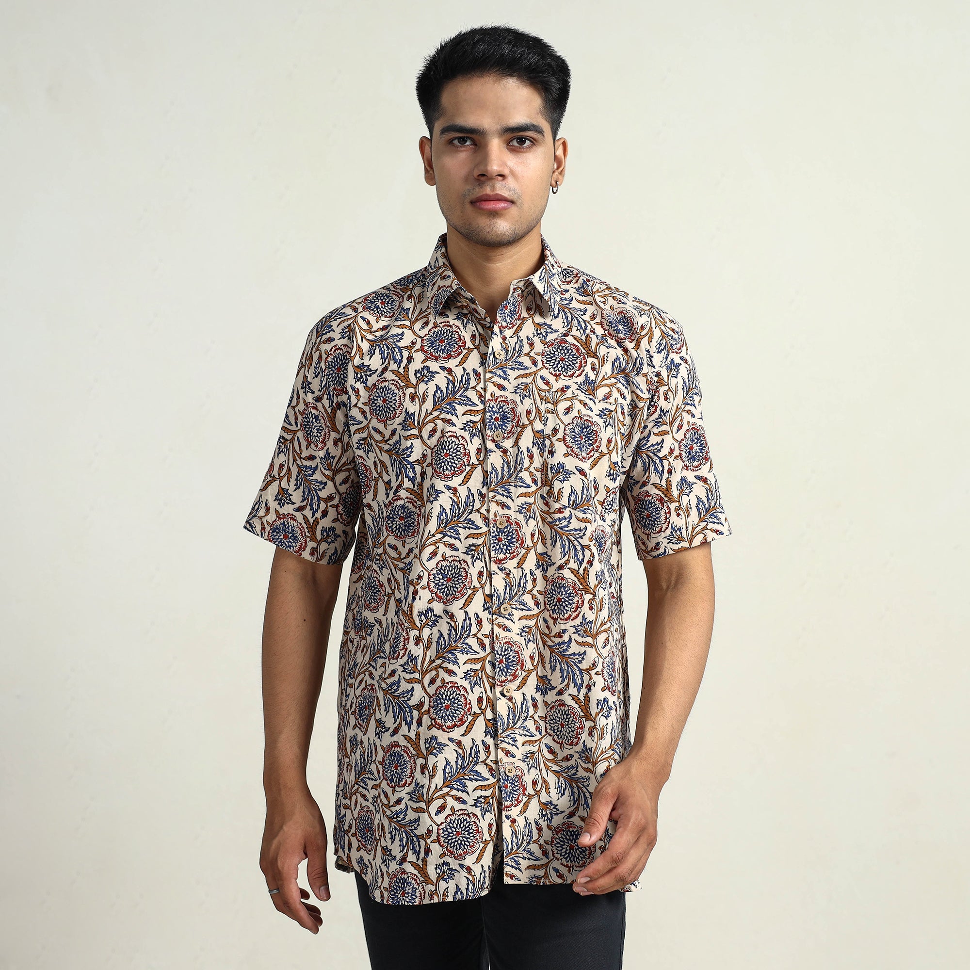 ITOKRI CASUALS Beige - Bagru Block Printed Cotton Men Half Sleeve Shirt 12
