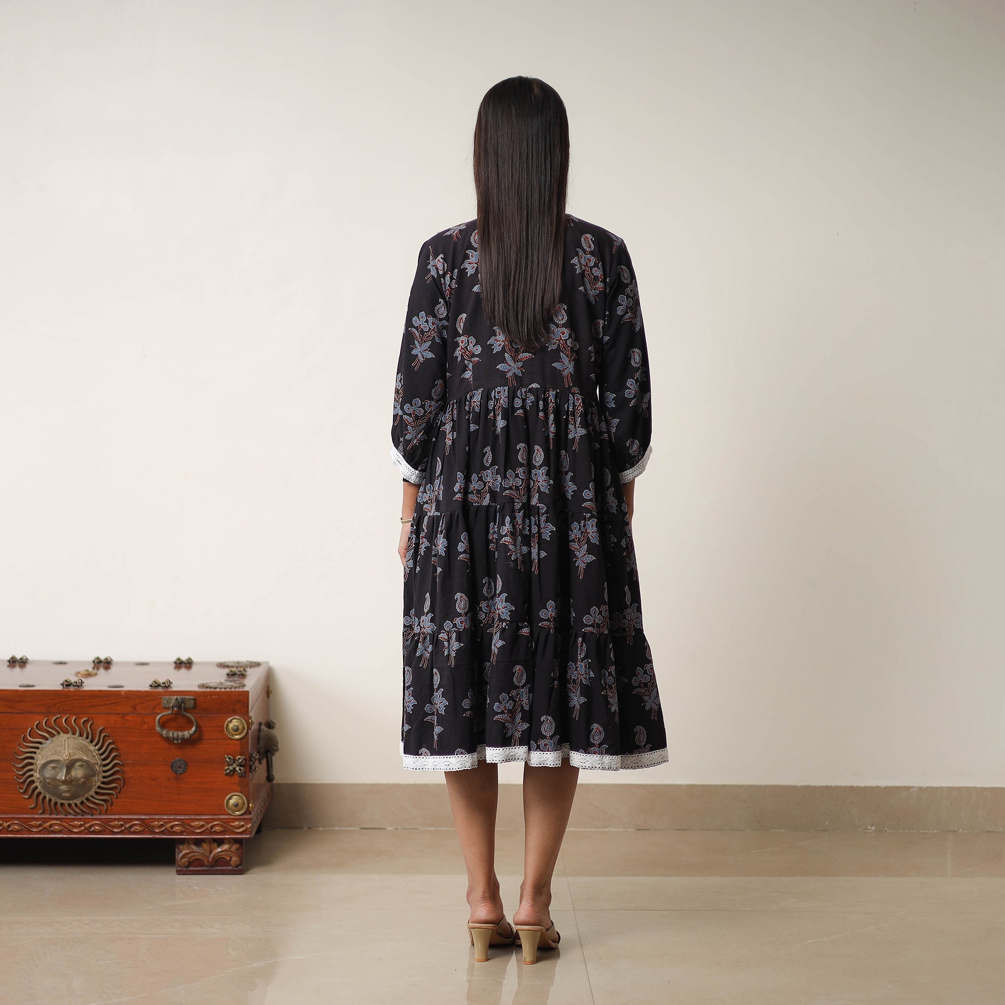 ITOKRI CASUALS Black - Hand Block Print Cotton Tiered Ajrakh Dress 18 - view 4
