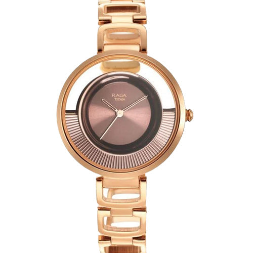 Titan Raga Moments of Joy Brown Dial Analog Metal Strap Watch for Women 35mm NT95140KM01