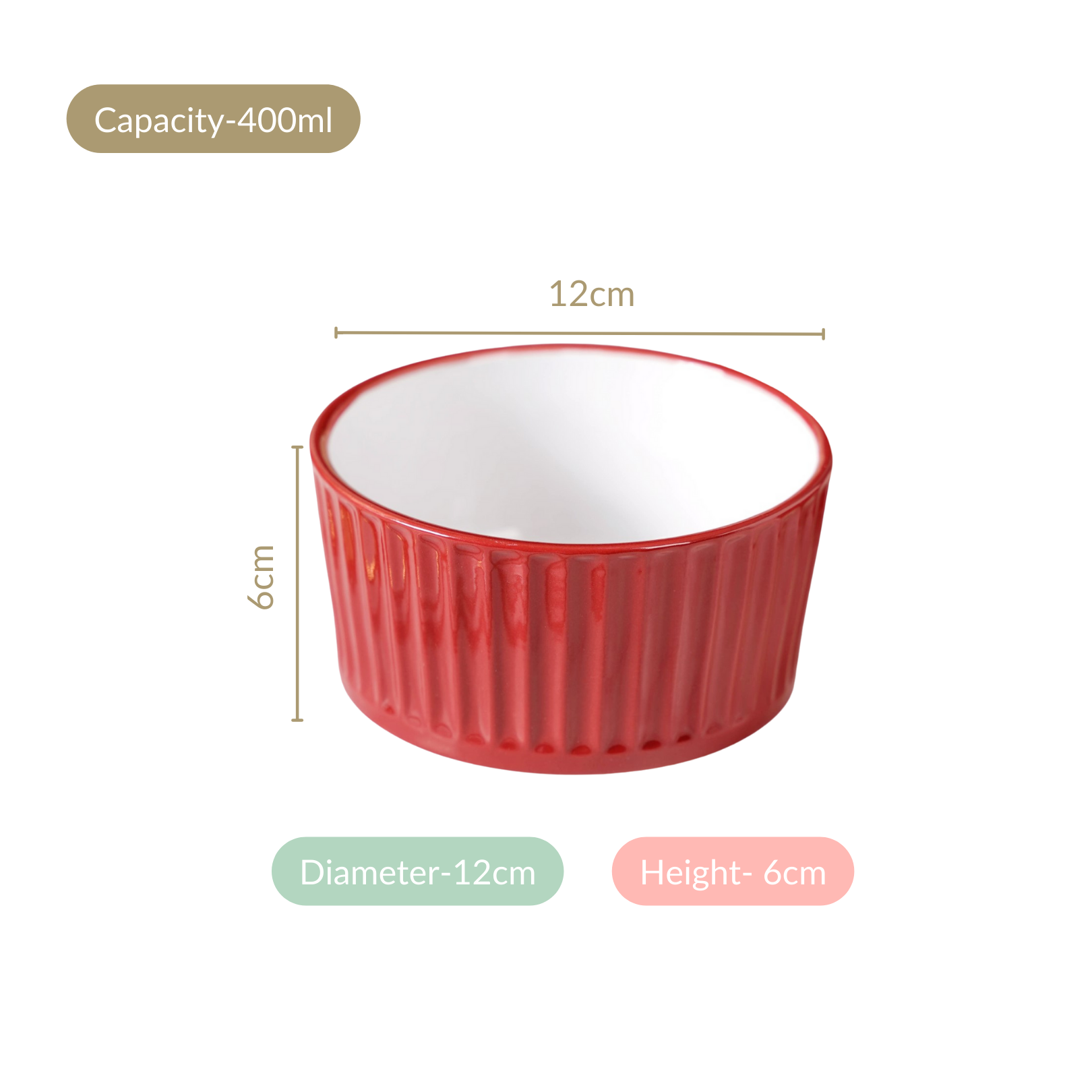 Nestasia Cresta Ceramic Snack Bowl Set Of 6 Red 400ml - view 4