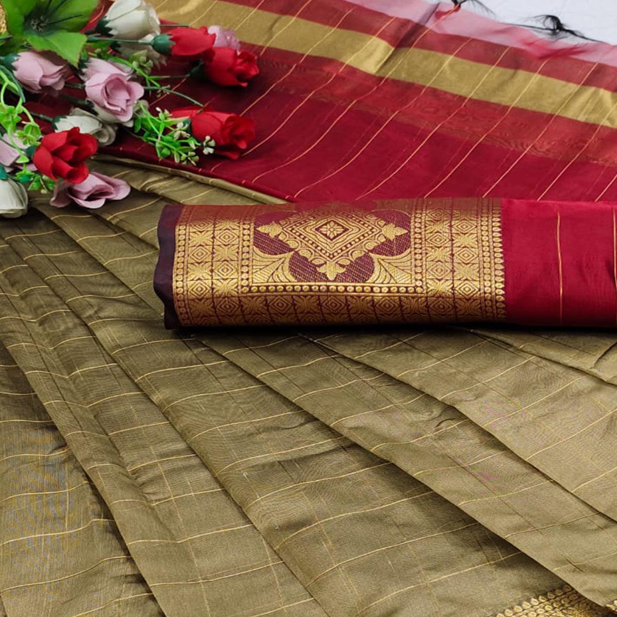 Peachmode Chikoo Woven Organza Saree – Women's - view 2