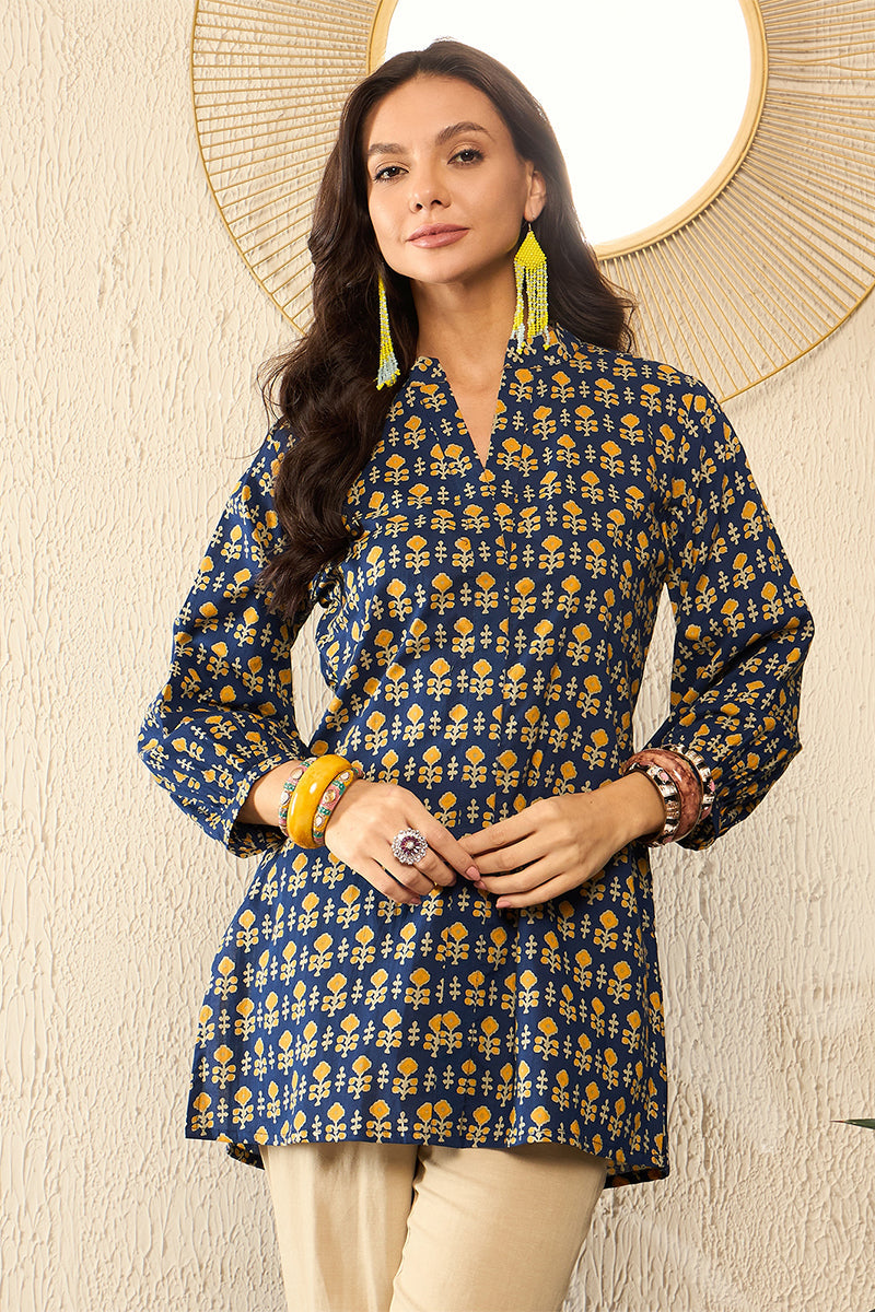 Ahika Blue Cotton Blend Ethnic Motifs Printed Regular Kurti Tunics VT1318 - view 2
