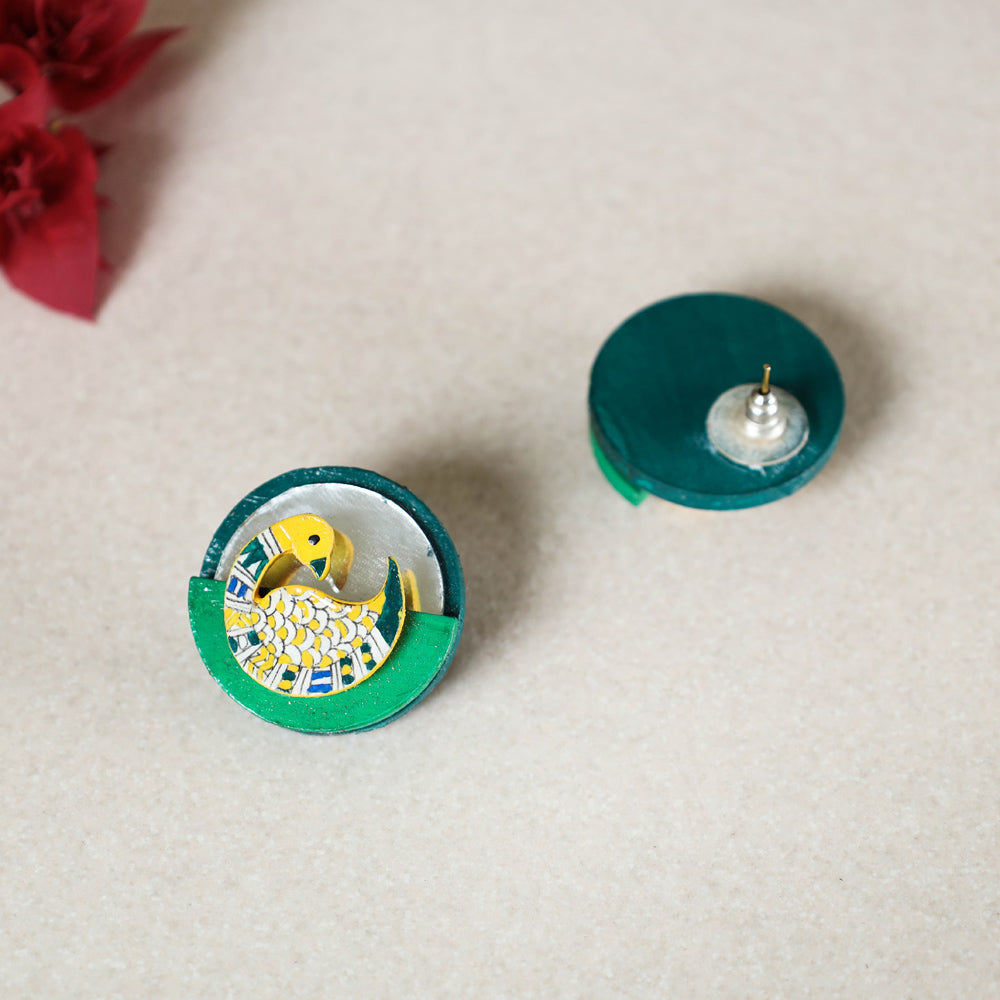 FUDAKTI Bholi Si Surat - Madhubani Handpainted Wooden Stud Earrings - view 2
