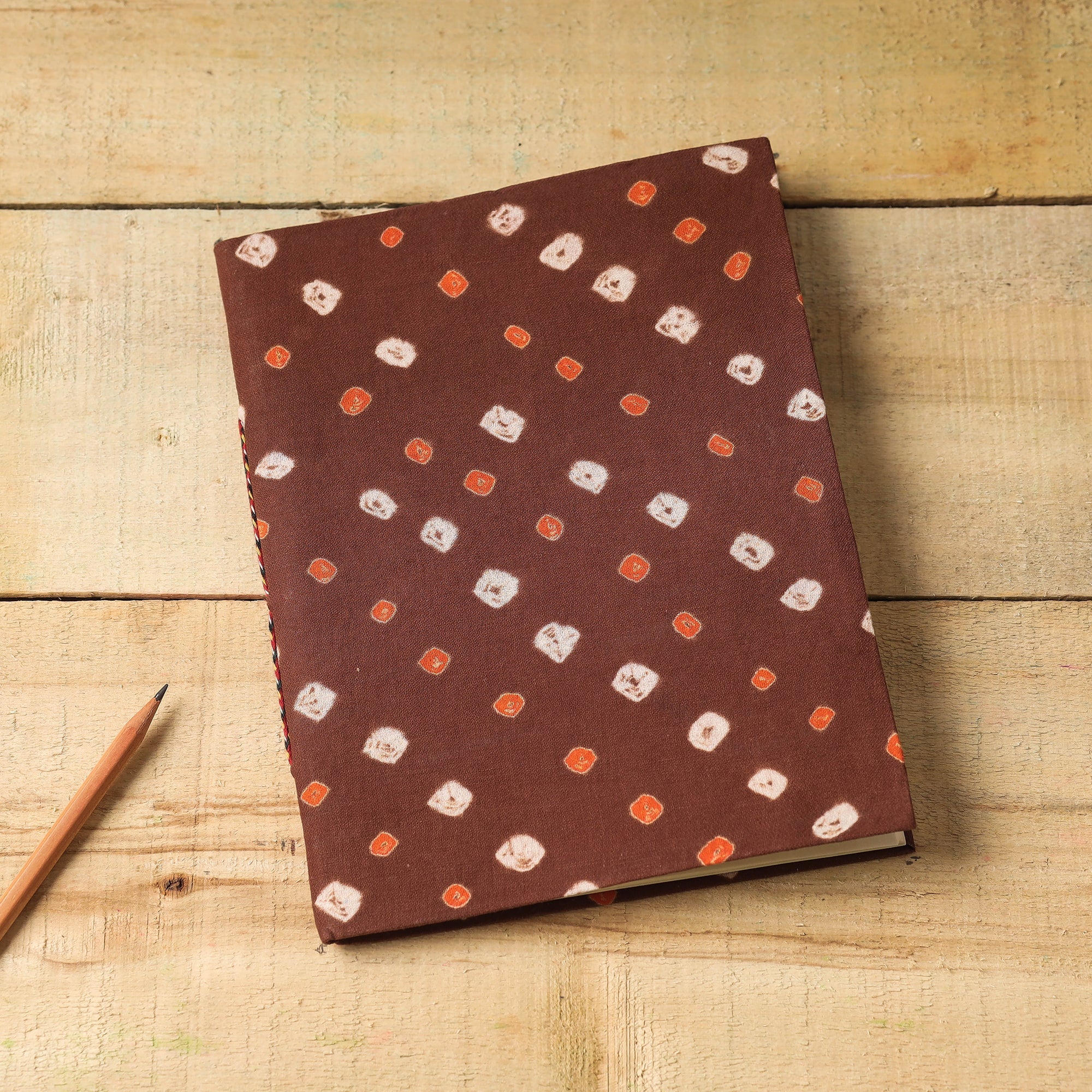 BINDAAS UNLIMITED Brown - Bandhani Fabric Cover Handmade Paper Notebook (9 x 7 in)