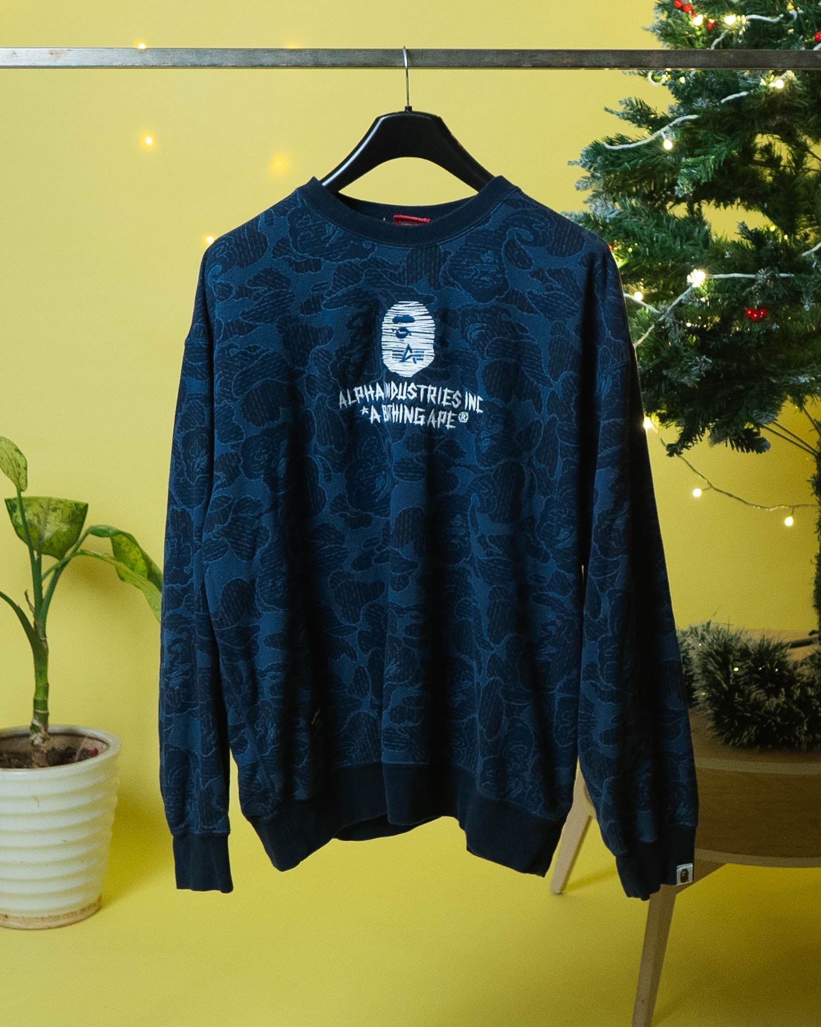 AAPE BY BATHING APE Bape x Alpha Industries Crewneck Sweater Navy