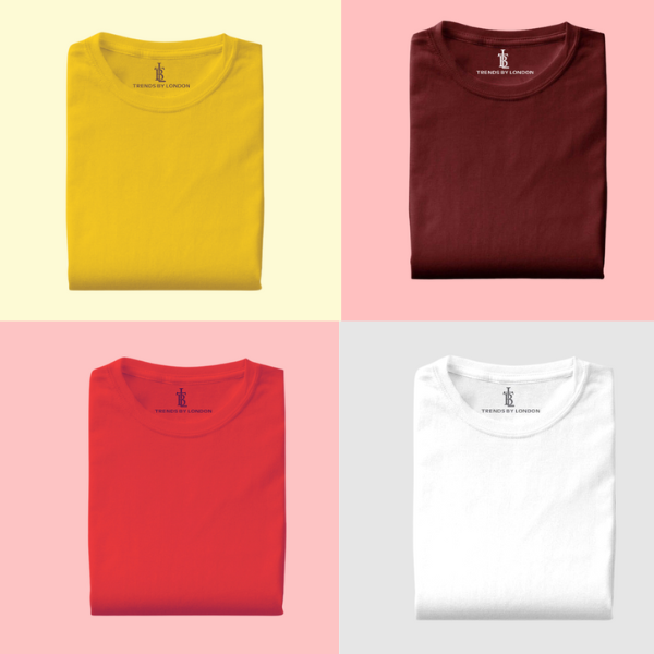 BlackTree Pack of 4 Half Sleeves T-Shirts for Men 180 GSM (Mustard,Maroon,Red and White )
