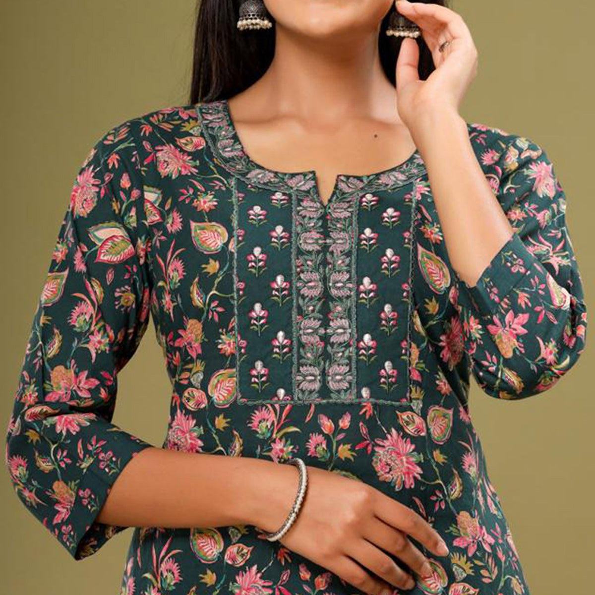 BlackTree green-floral-printed-pure-cotton-suit-2 - view 3