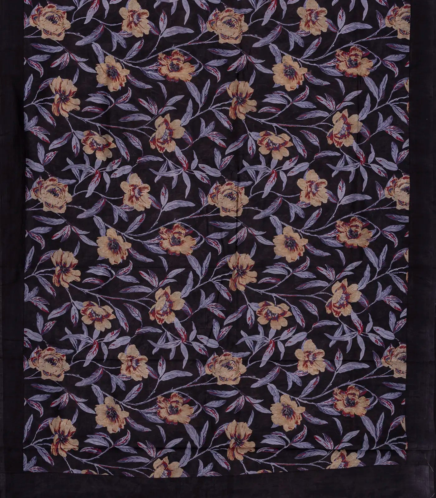 RmKV Black Handloom Chanderi Cotton Saree With Printed Floral Vine Motifs-Black - view 4