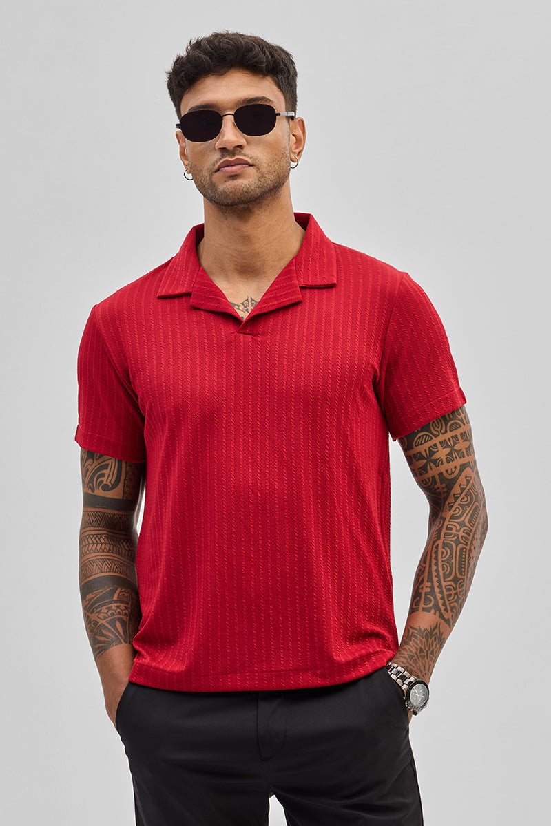SNITCH Red Textured Cuban T-Shirt