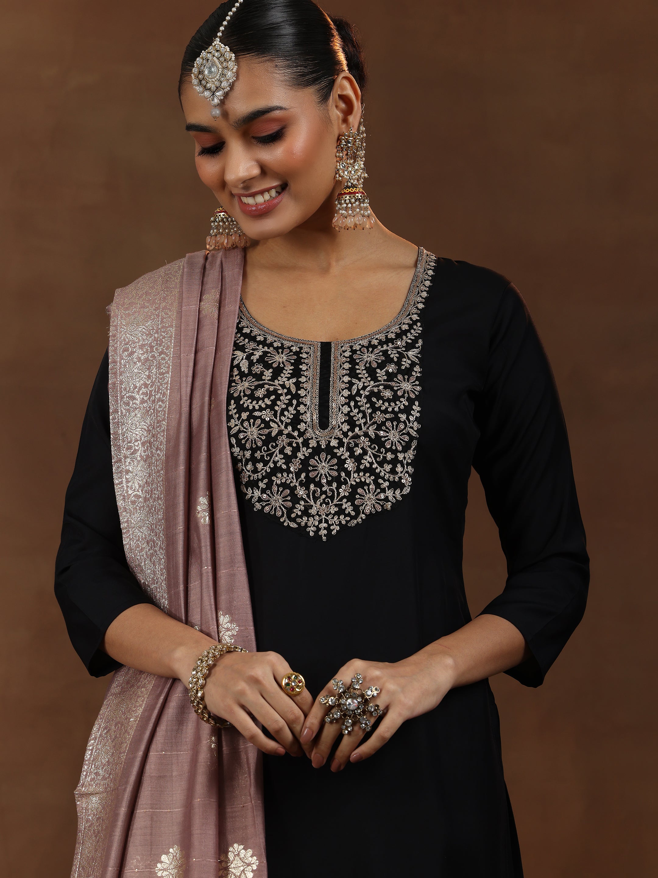 Gerua By Libas Black Yoke Design Silk Blend Straight Suit With Dupatta - view 8