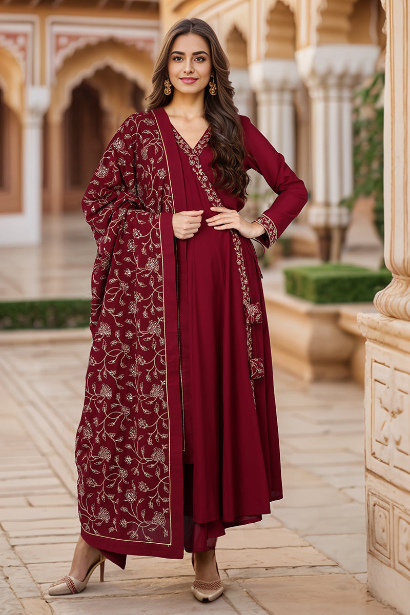 Ahika Fuschia Poly Georgette Angrakha Pant With Dupatta PKSKD1911