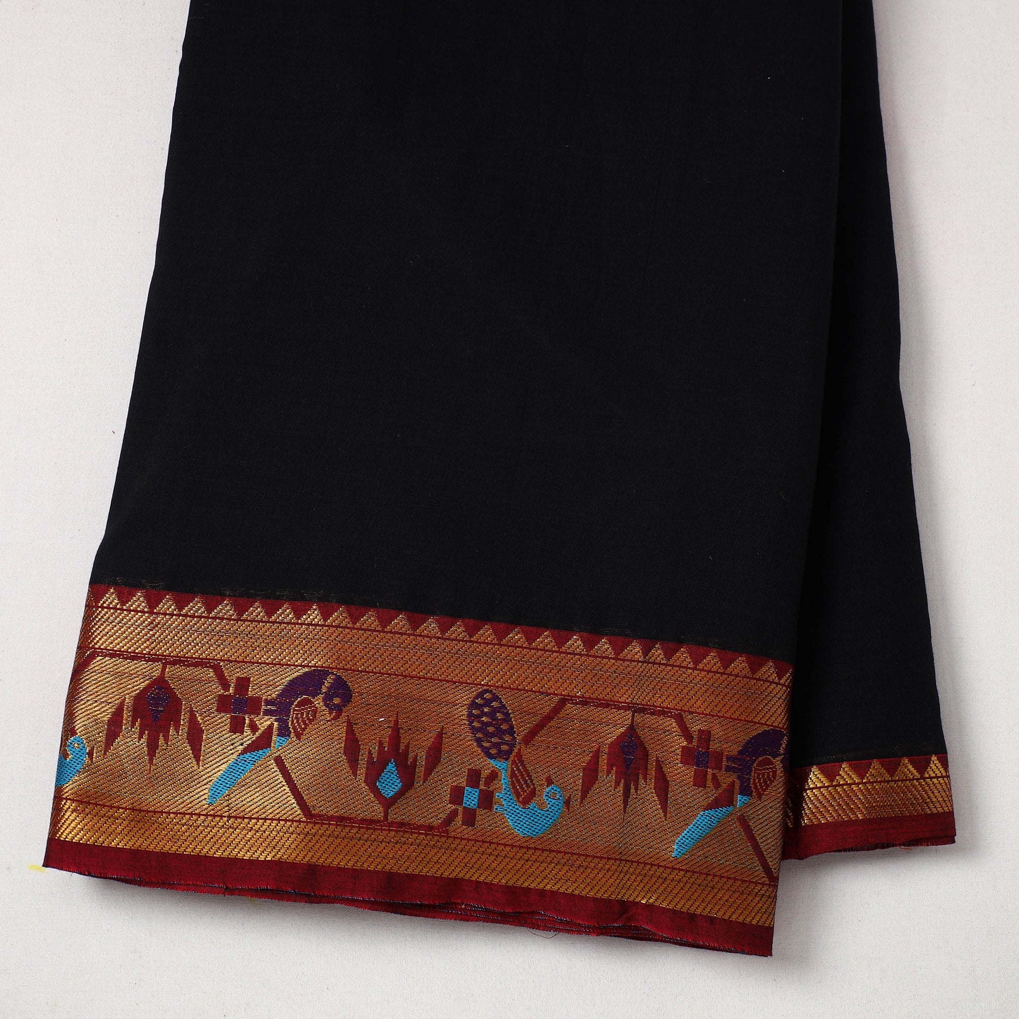 ITOKRI CRAFTS INITIATIVE Black - Mercerised Cotton Paithani Border Dharwad Fabric 16 - view 2