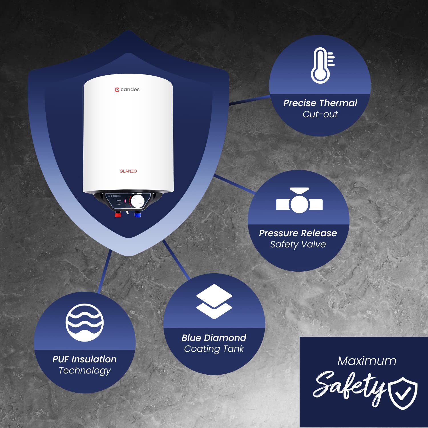 Candes 10 Litre Glanzo 5 Star Rated GlassLine Automatic Storage Electric Water Heater - 8 Bar Pressure with Installation Kit, Metal Body White - view 5