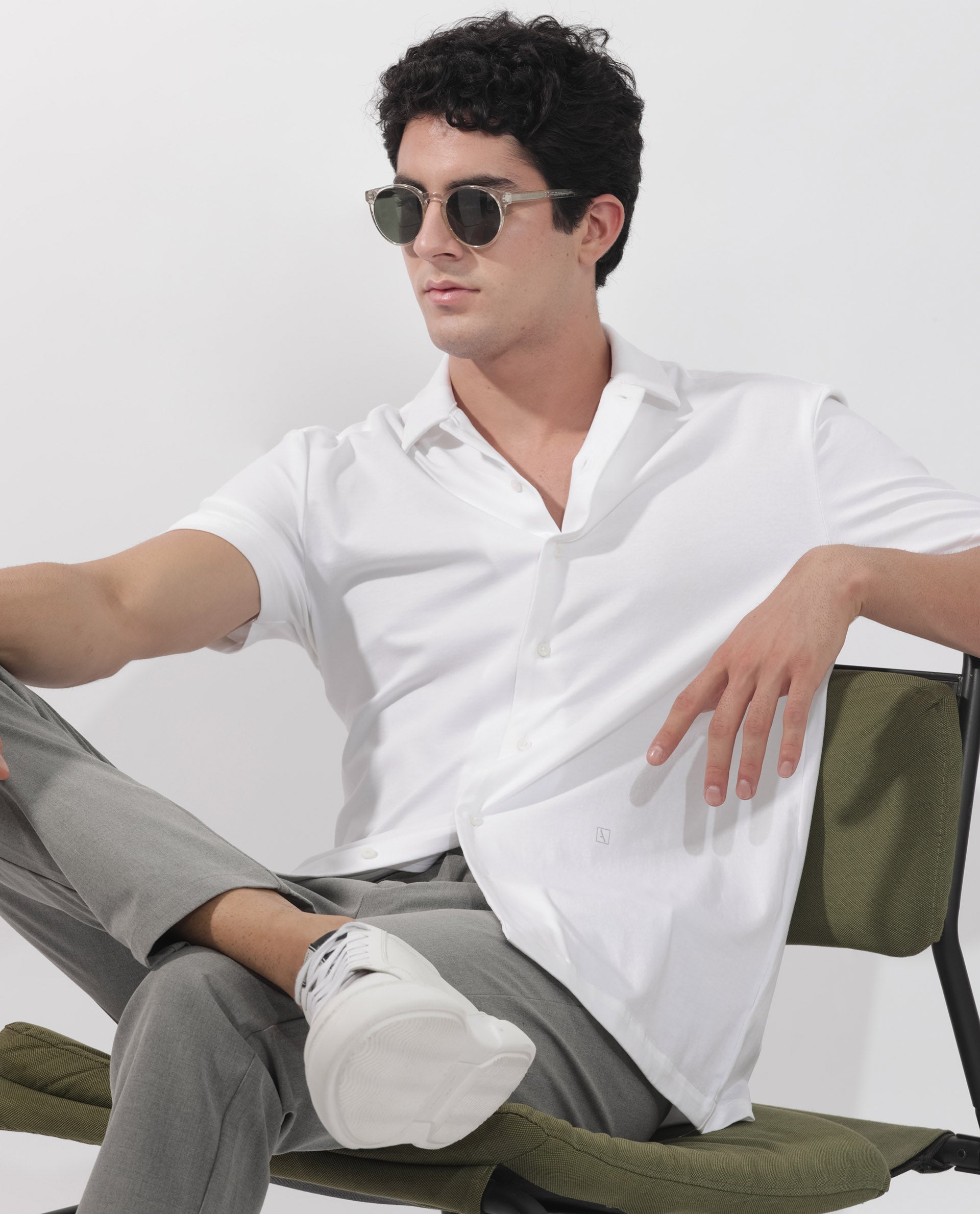 ARTICALE Rare Rabbit Men's Nick Off-White Cotton Lycra Fabric Cuban Collar Half Sleeves Solid Shirt - view 2