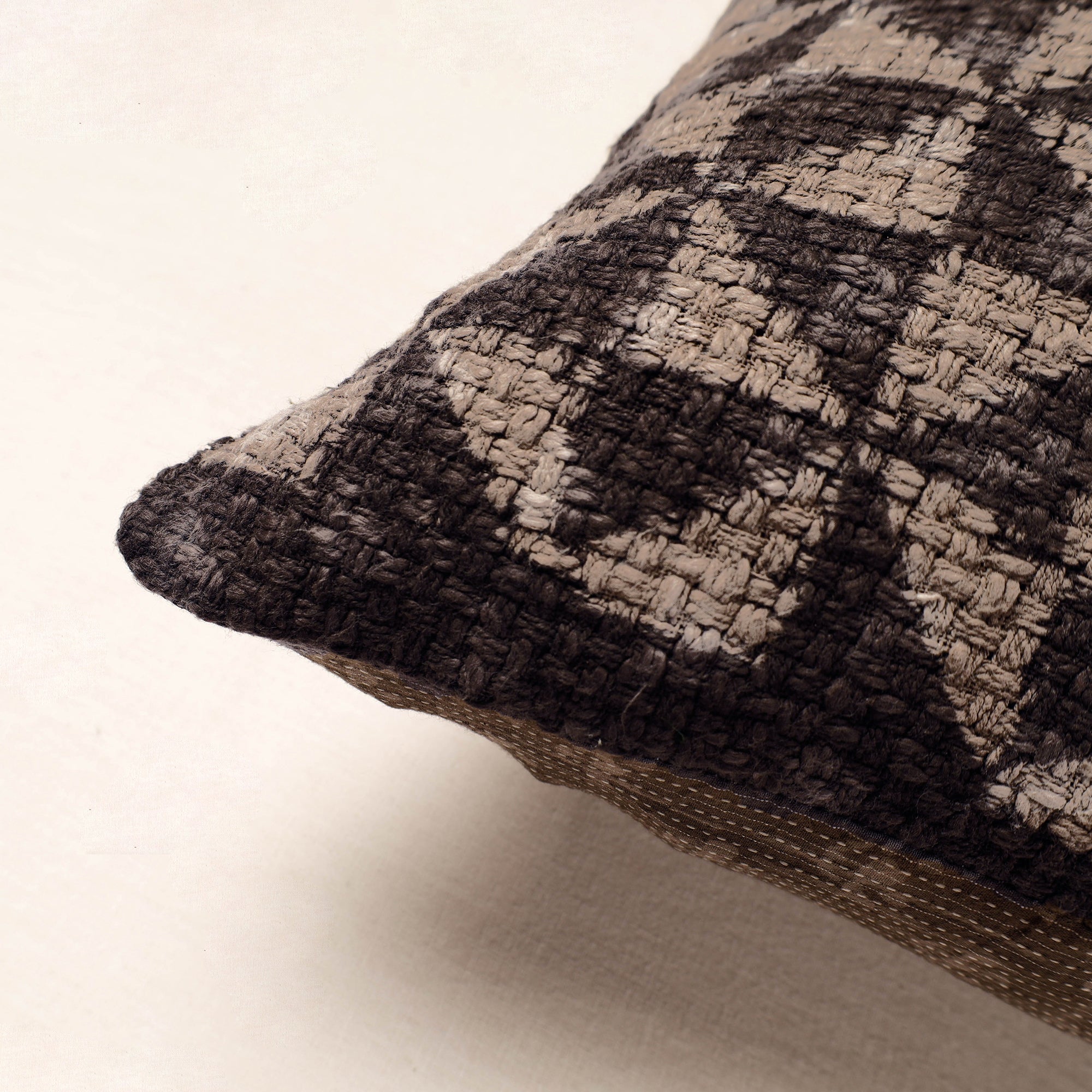 ARTISAN HAND BLOCK PRINTS Brown - Bagru Block Printed Jute Cushion Cover (16 x 16 in) - view 2