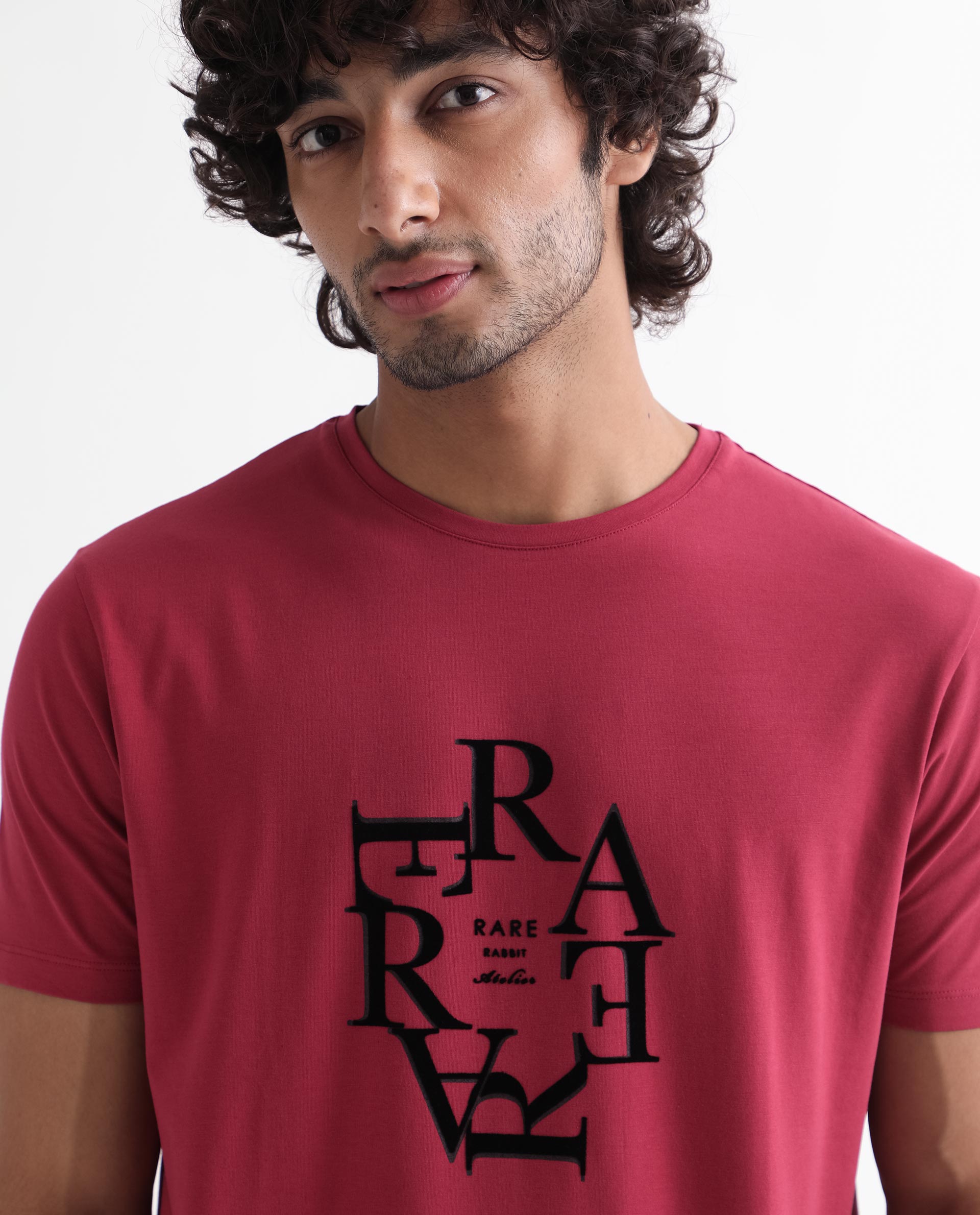 Rare Rabbit Men'S Burma Red T-Shirt Cotton Lycra Fabric Short Sleeves Round Neck Slim Fit - view 3