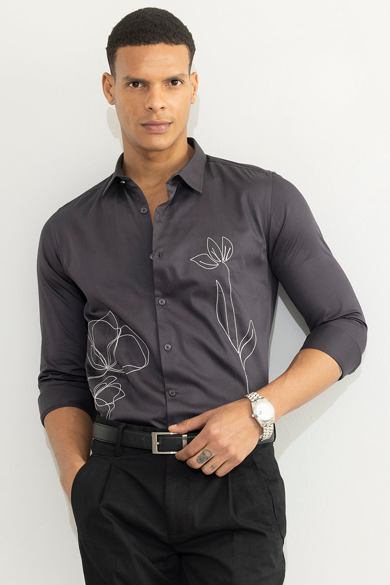 SNITCH Tulipa Embroidered Black Shirt