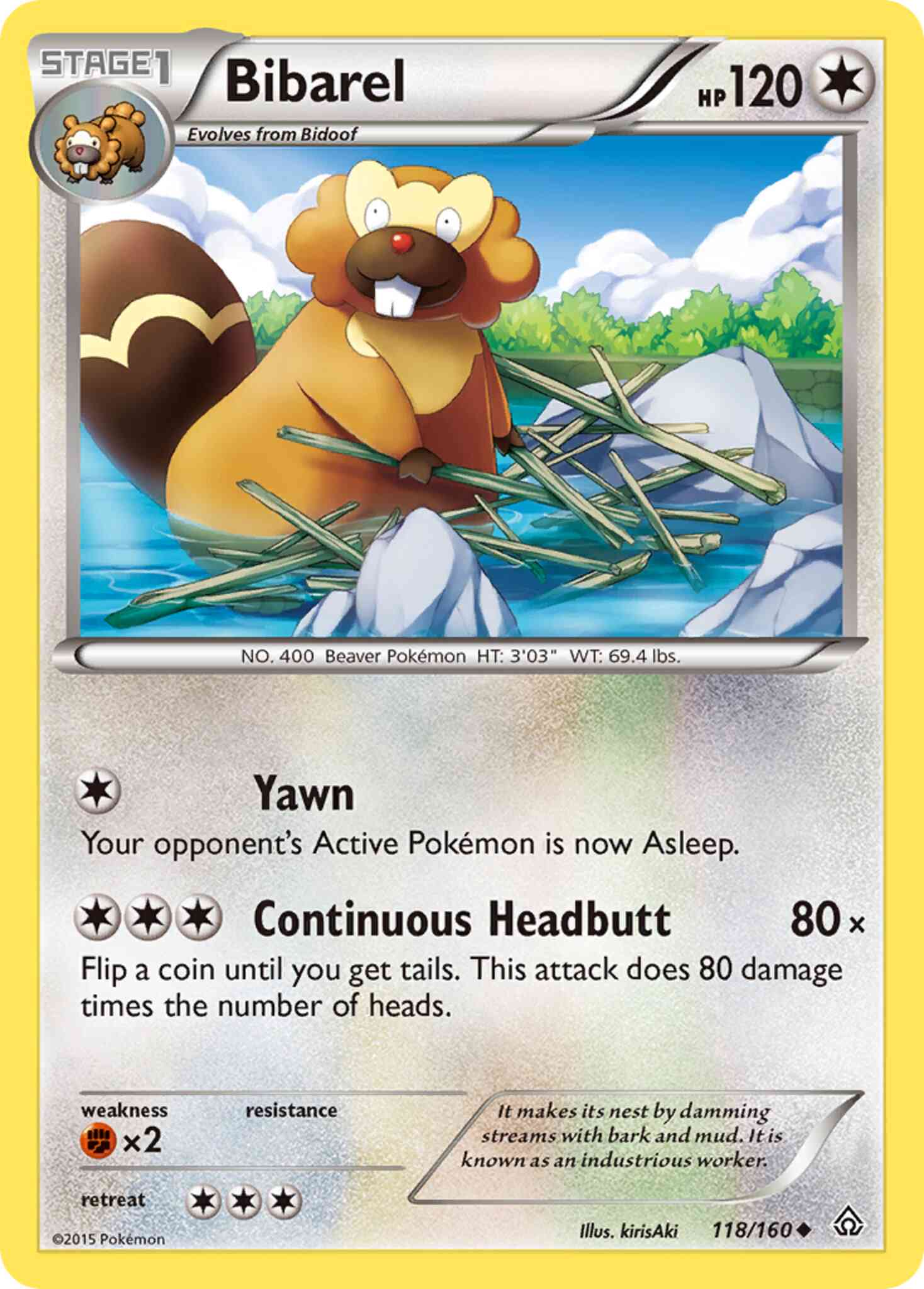 Uncommon xy5-118 reverse – Pokémon Bibarel - 118/160 - Uncommon [xy5-118] [Reverse Holo]