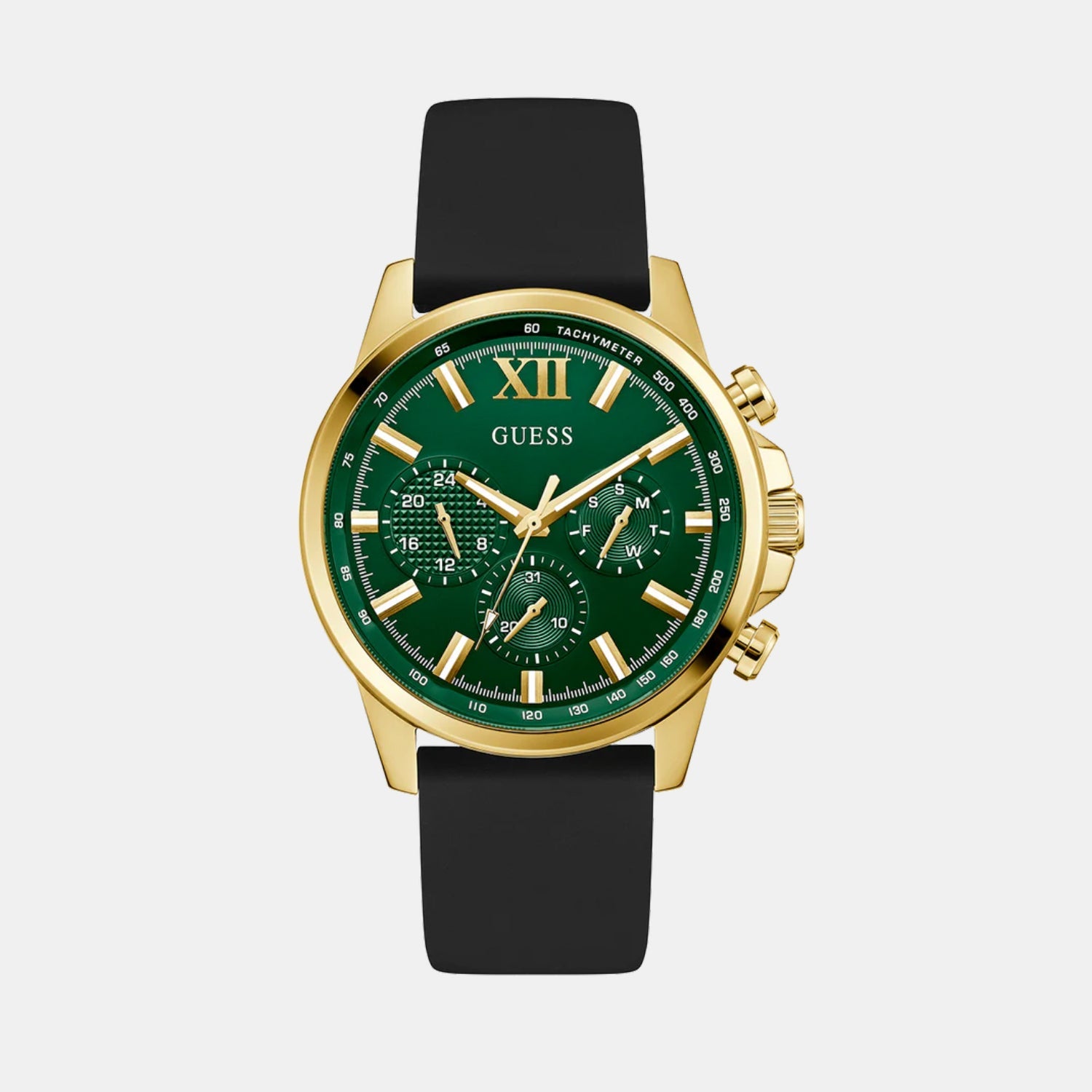 Guess Dress Men Quartz Green Dial Chronograph Silicone Watch GW0913G4