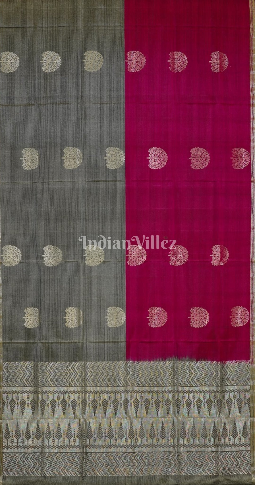 IndianVillèz Wine With Grey Pure Kanjivaram Soft Silk Saree