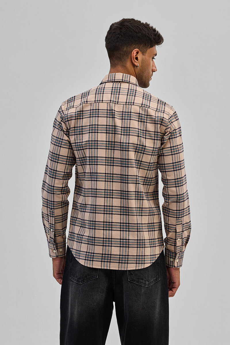 SNITCH Beige Checks Slim Fit Shirt - view 7