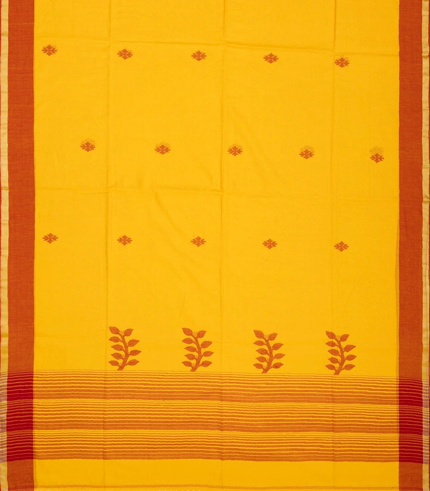 RmKV Yellow Handloom Bengal Cotton Saree With Stripes & Buttas - view 2