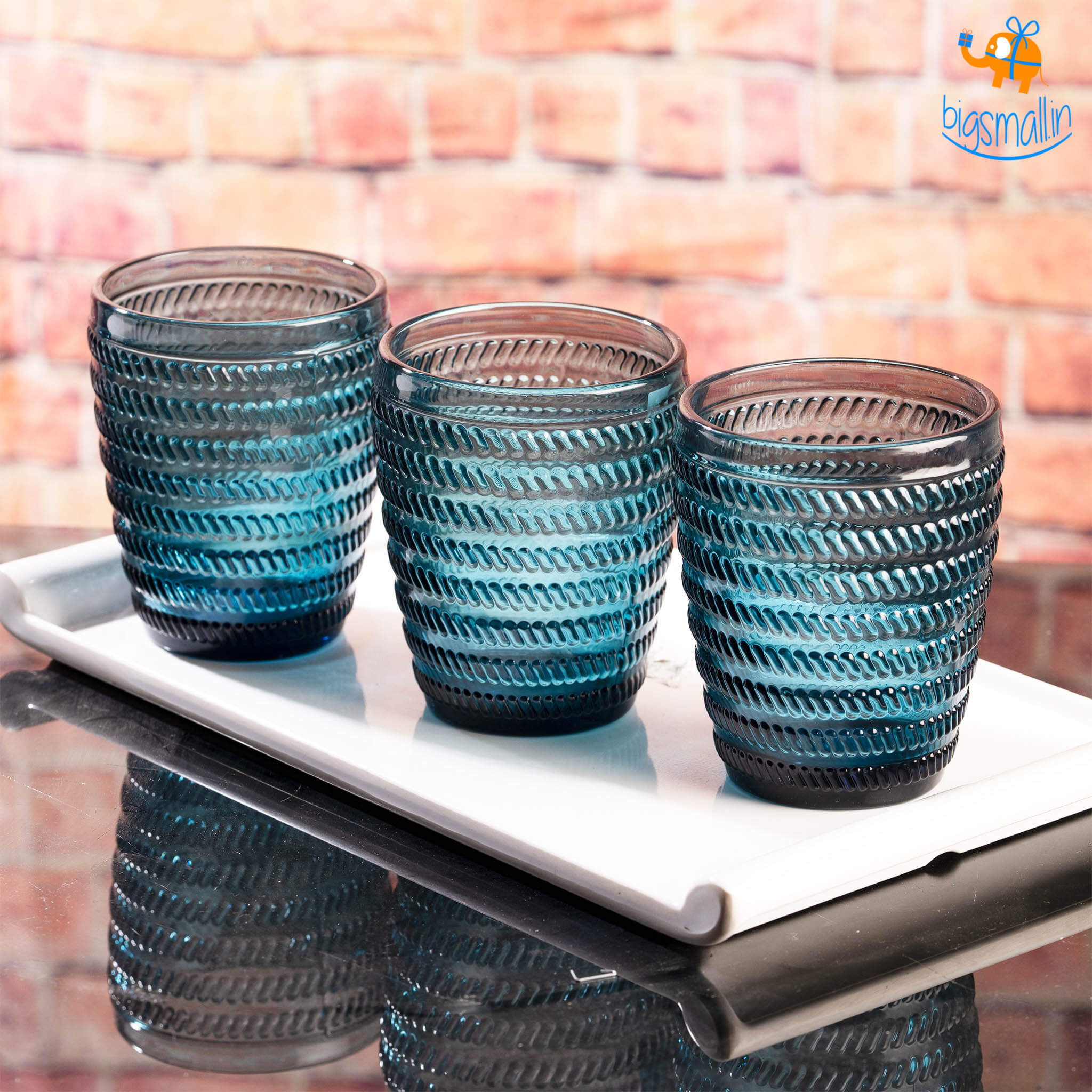 Devnow Crystal Blue Textured Glasses - Set of 6 - view 8