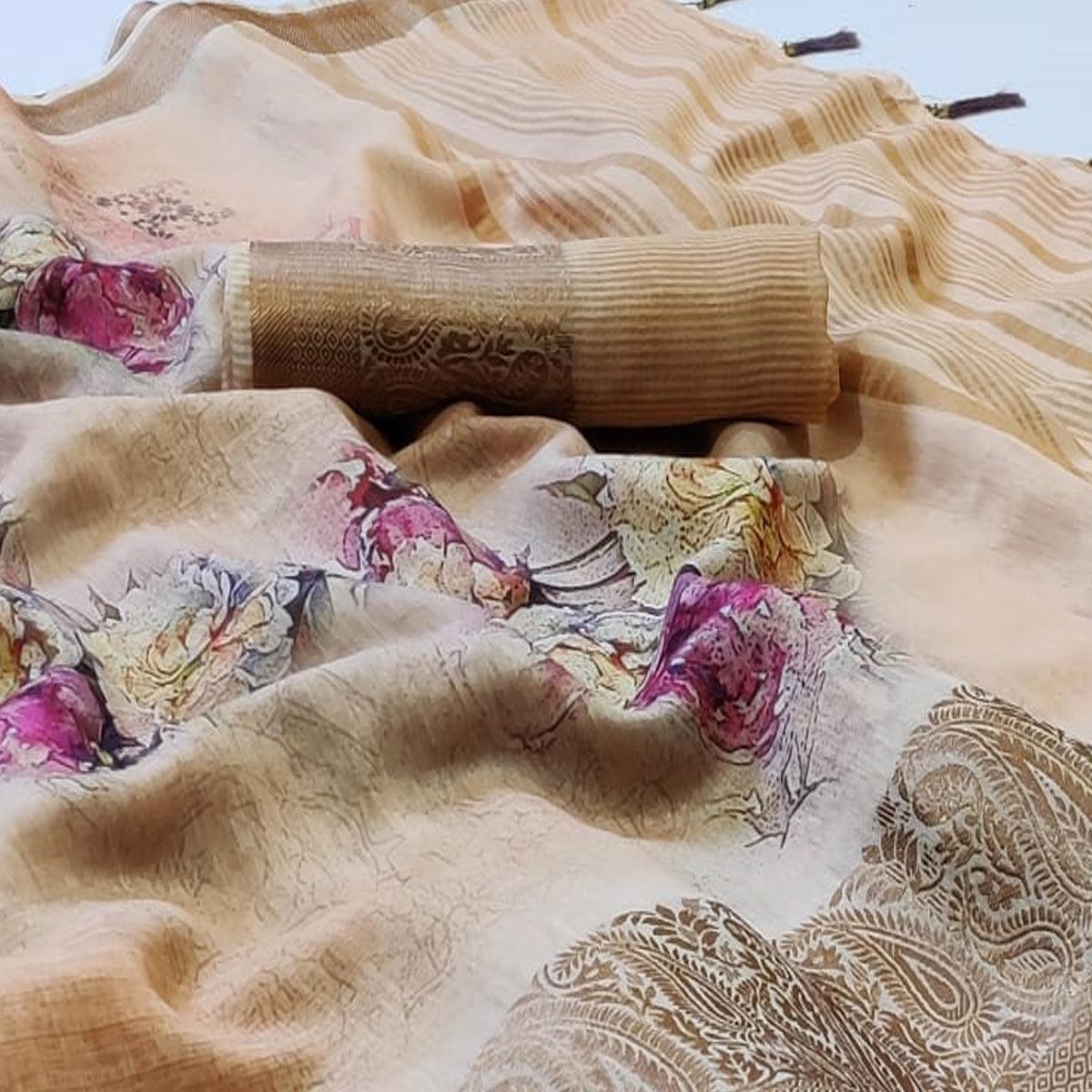 Peachmode Exclusive Beige Colored Festive Wear Woven Banarasi Silk Saree - view 2