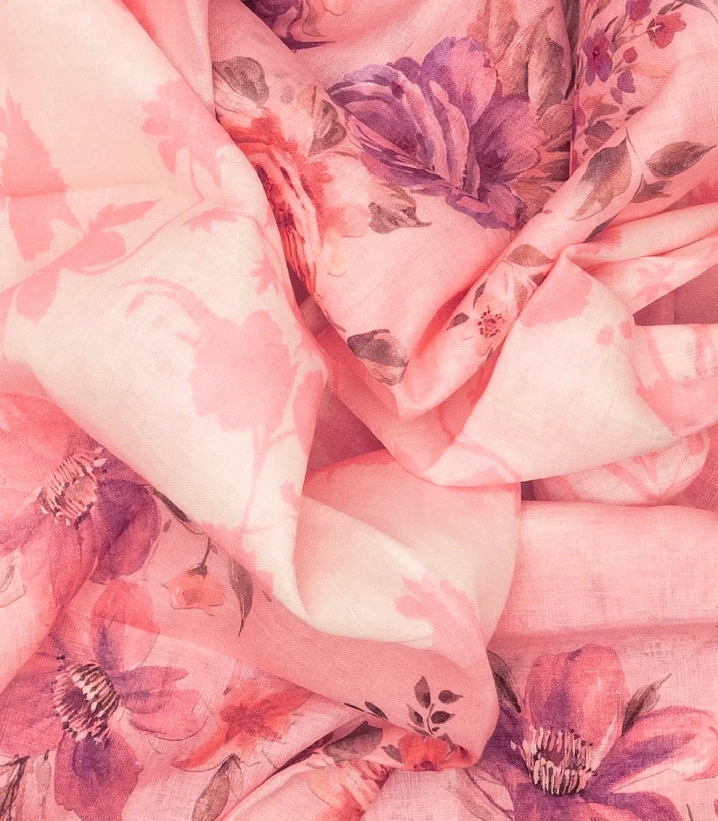 RmKV Baby Pink Handloom Linen Saree With Printed Floral Motifs - view 3