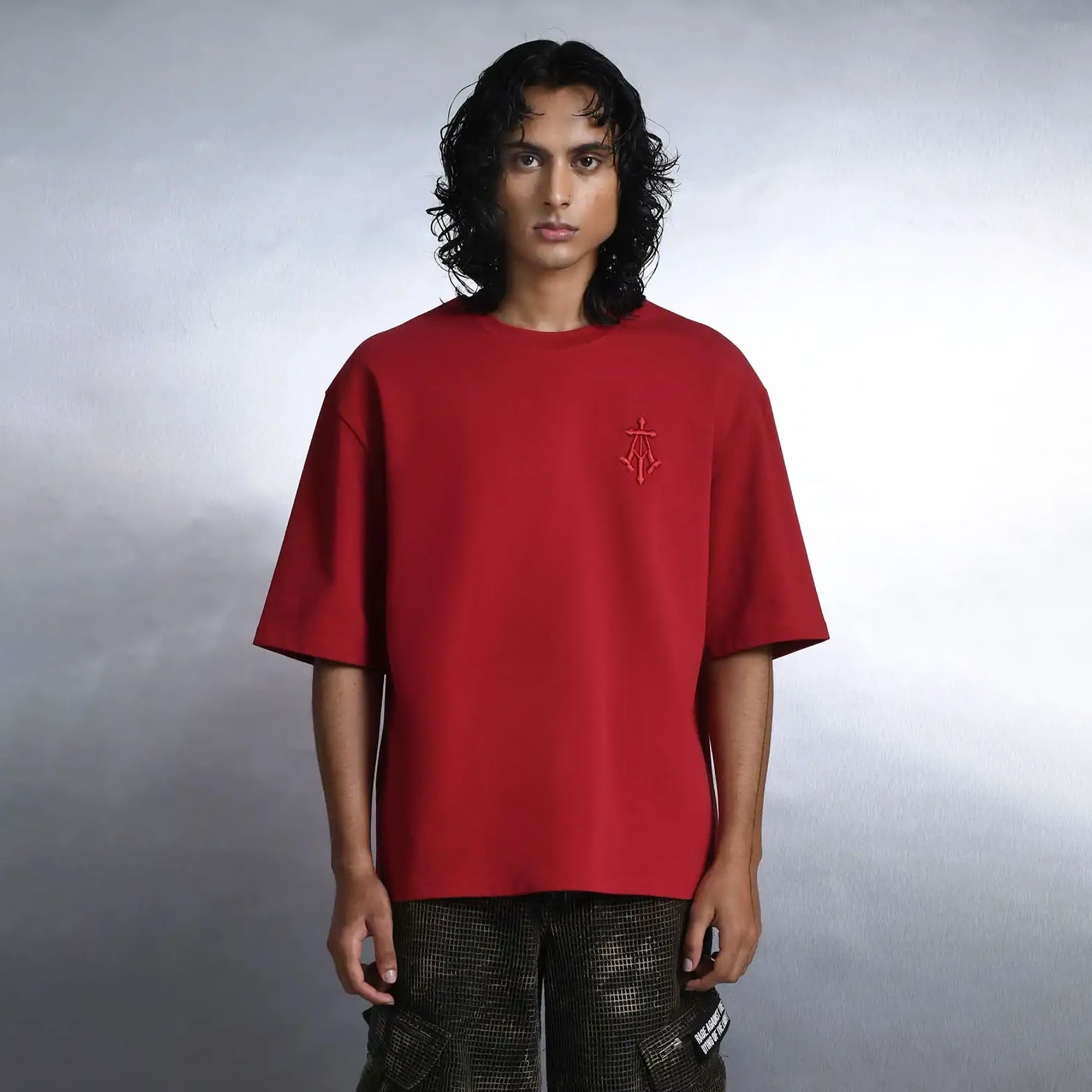 Almost Gods | Alpha Cross Embroidered Tee { Red - view 2