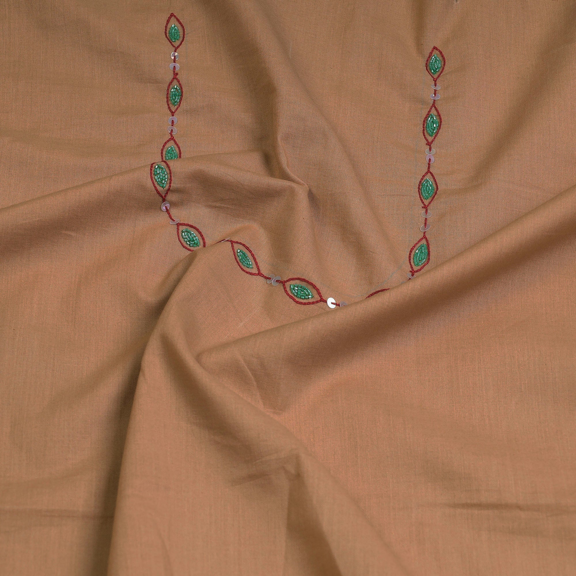 NOORI BAZAR Brown - Hand Embroidery Plain Cotton Kurta Material - 3 Meter - view 2