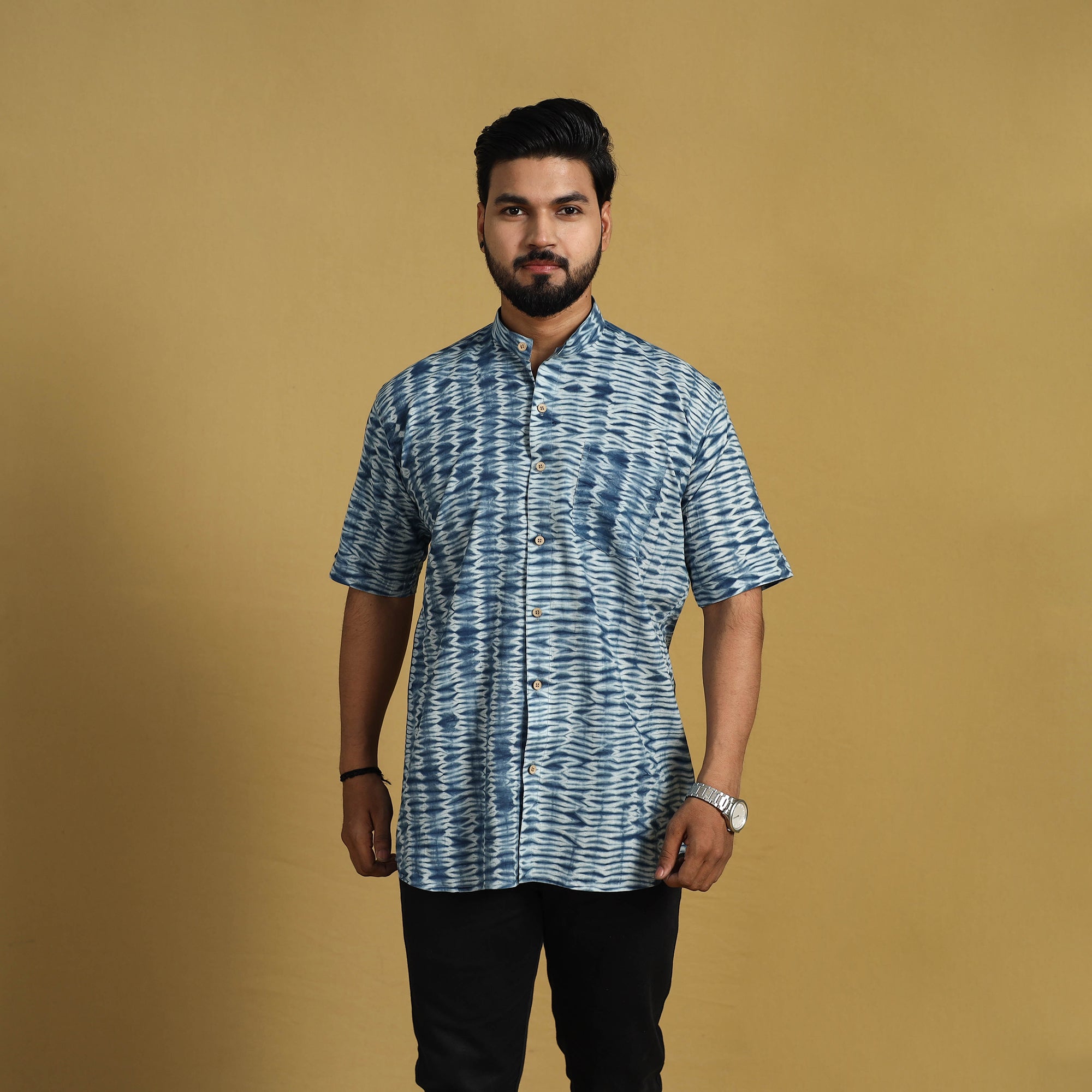 ITOKRI CASUALS Blue - Half Sleeve Tie & Dye Cotton Men Shibori Shirt 08