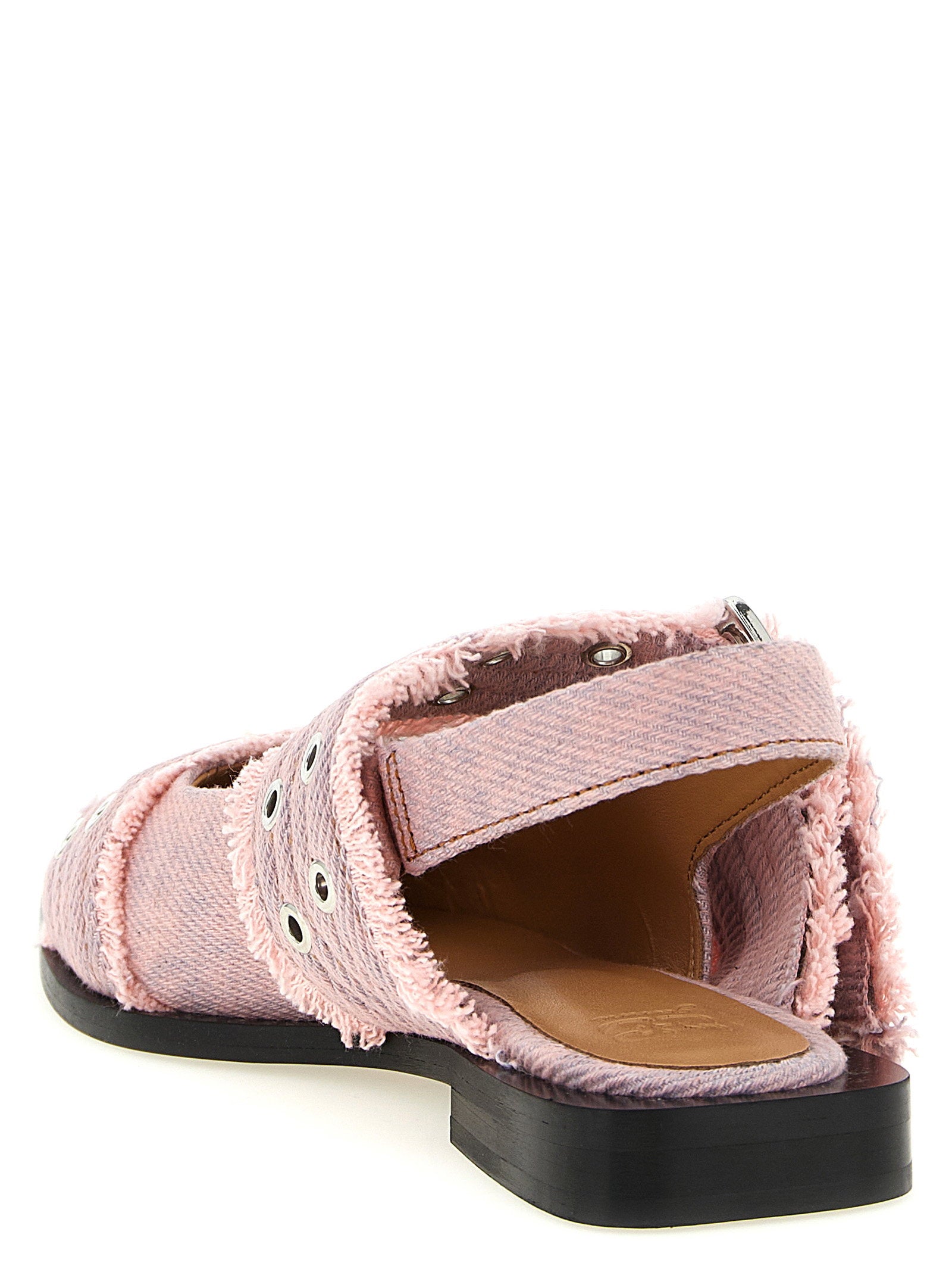 Ganni Feminine Buckle Fringed Denim Slingback - view 3