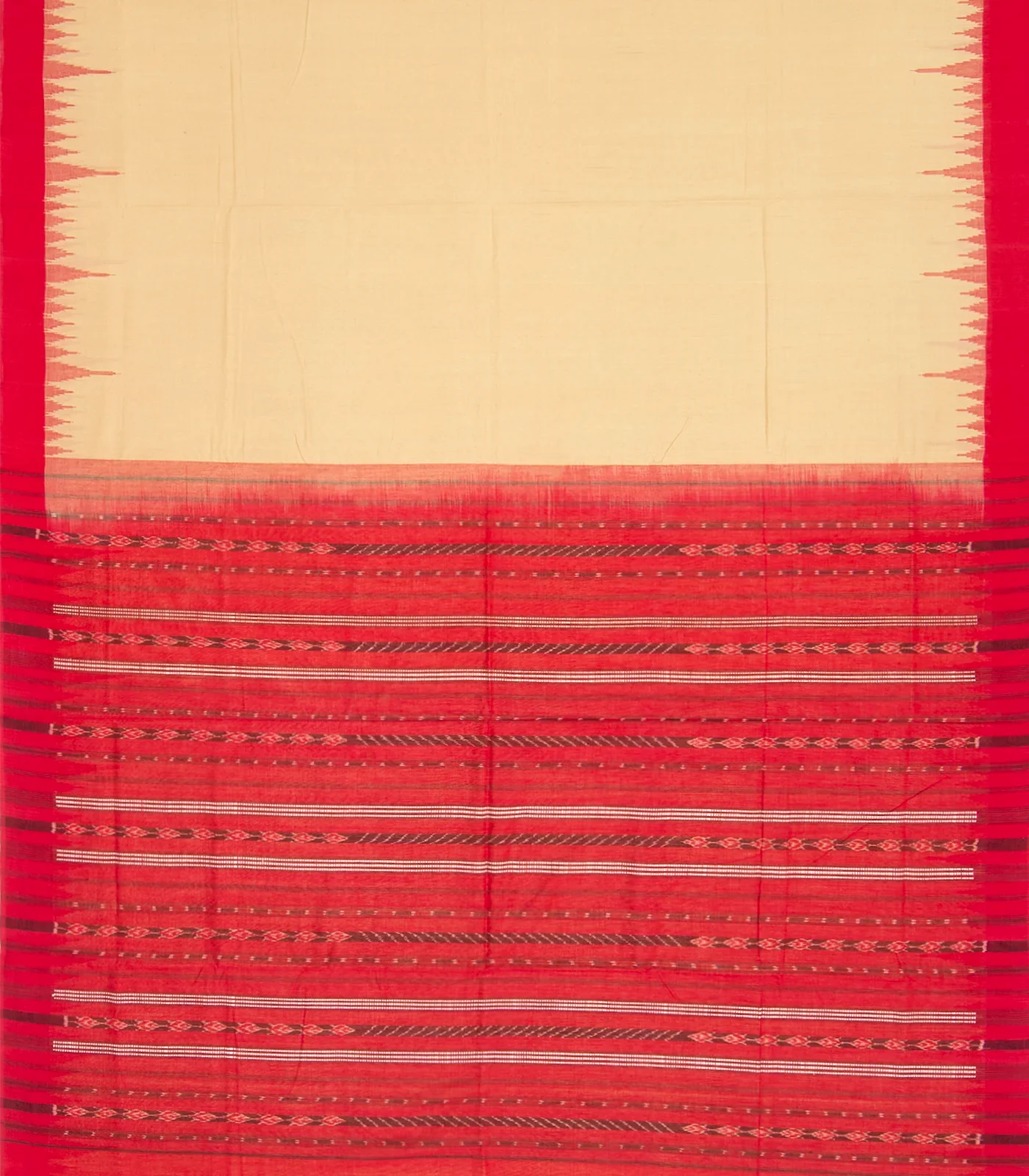 RmKV Sandal Handloom Orissa Cotton Saree With Red Temple Border-Sandal - view 2