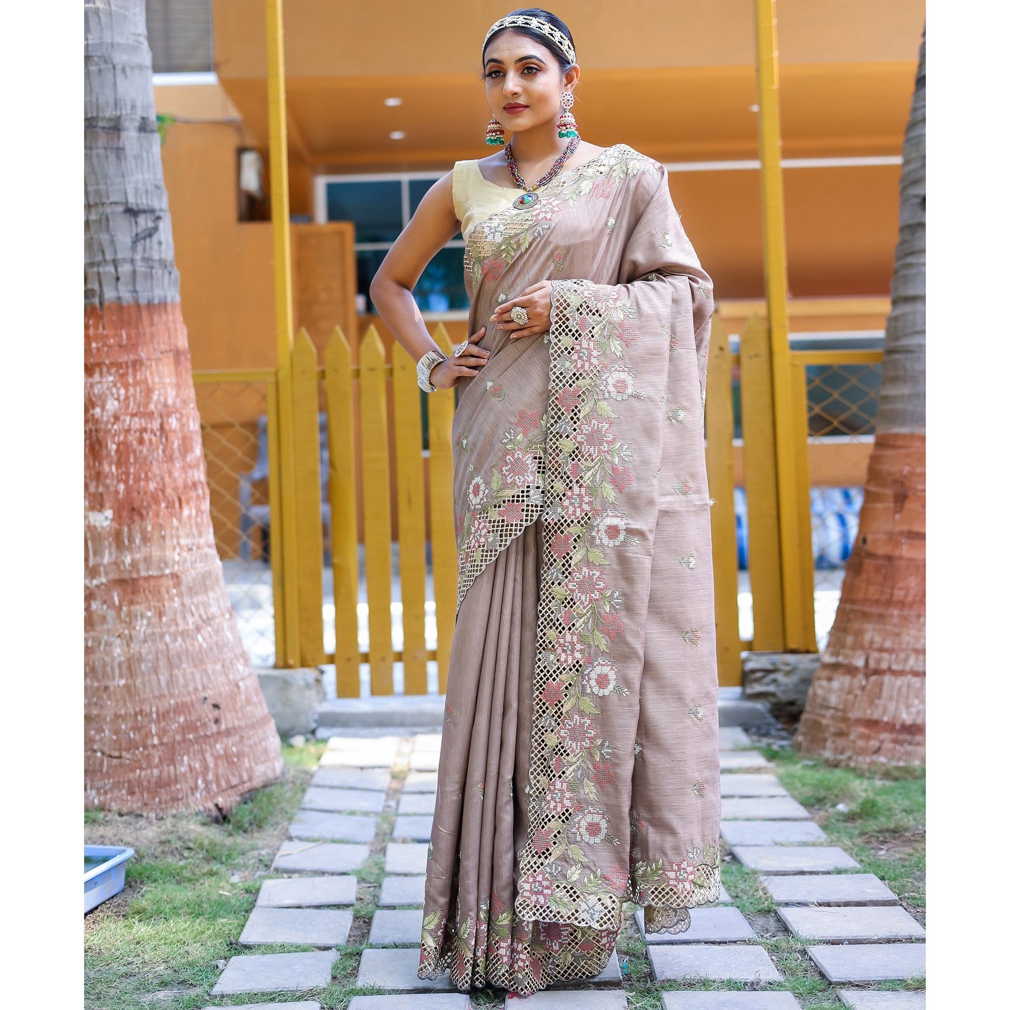 TASARIKA COUTURE Apeksha Brown Silk Handwork Saree - view 2