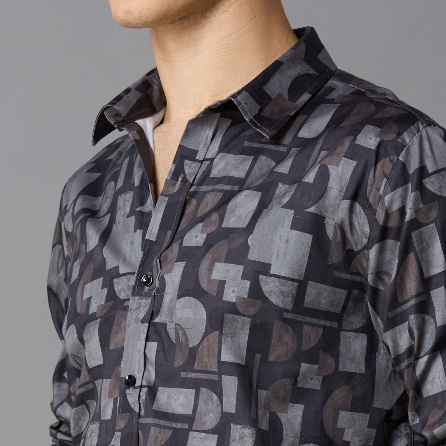 MARK & ALBERT Giza Cotton Printed Shirt – Gray - view 4