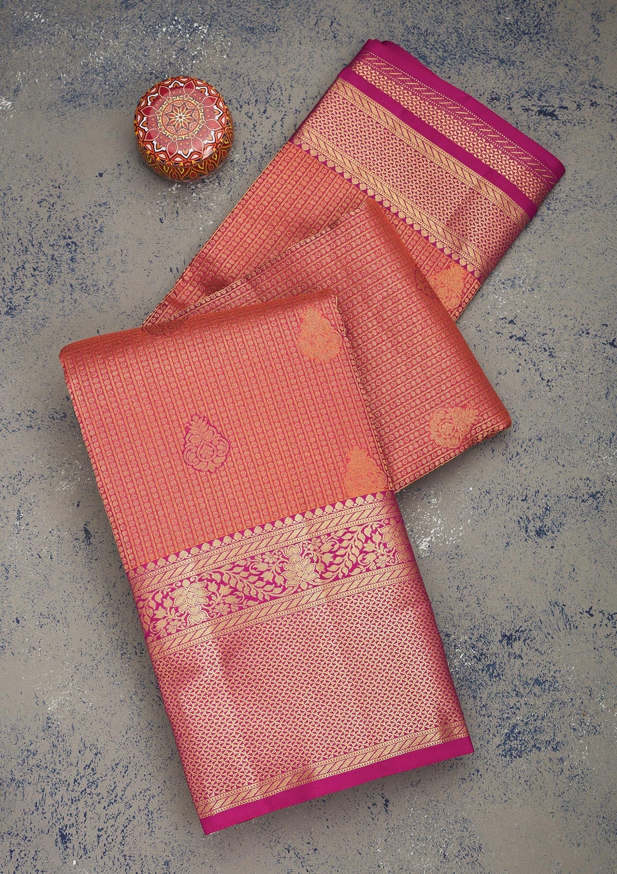 Koskii Peach Zariwork Pure Silk Saree – Women's