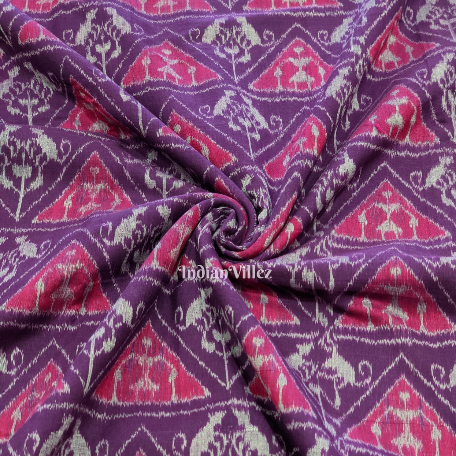 IndianVillèz Purple Pink Tribal Theme Sambalpuri Cotton Fabric
